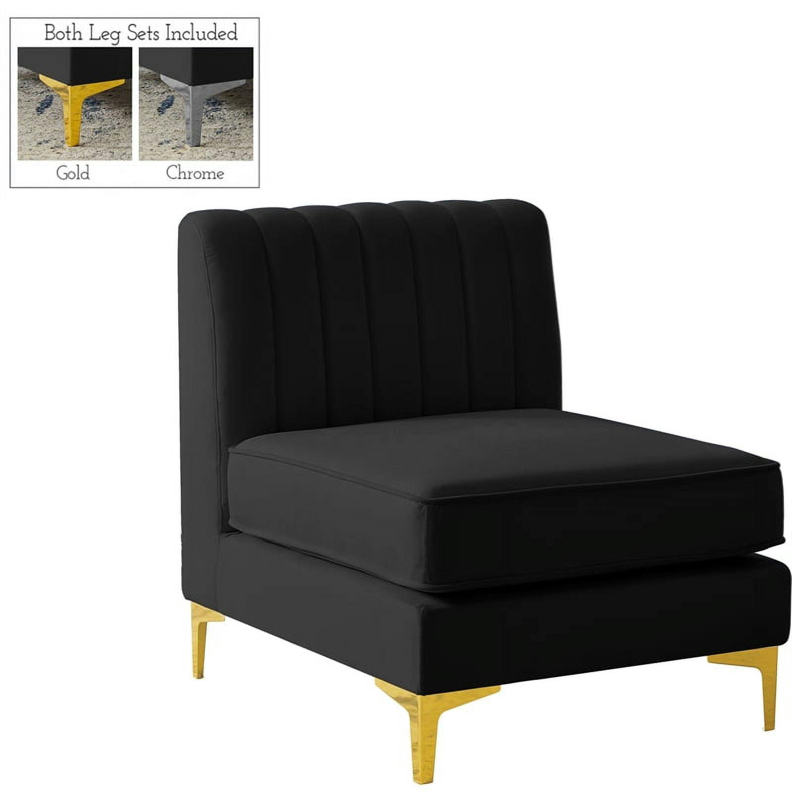Alina Sleek Black Velvet Modular Armless Lounge Chair