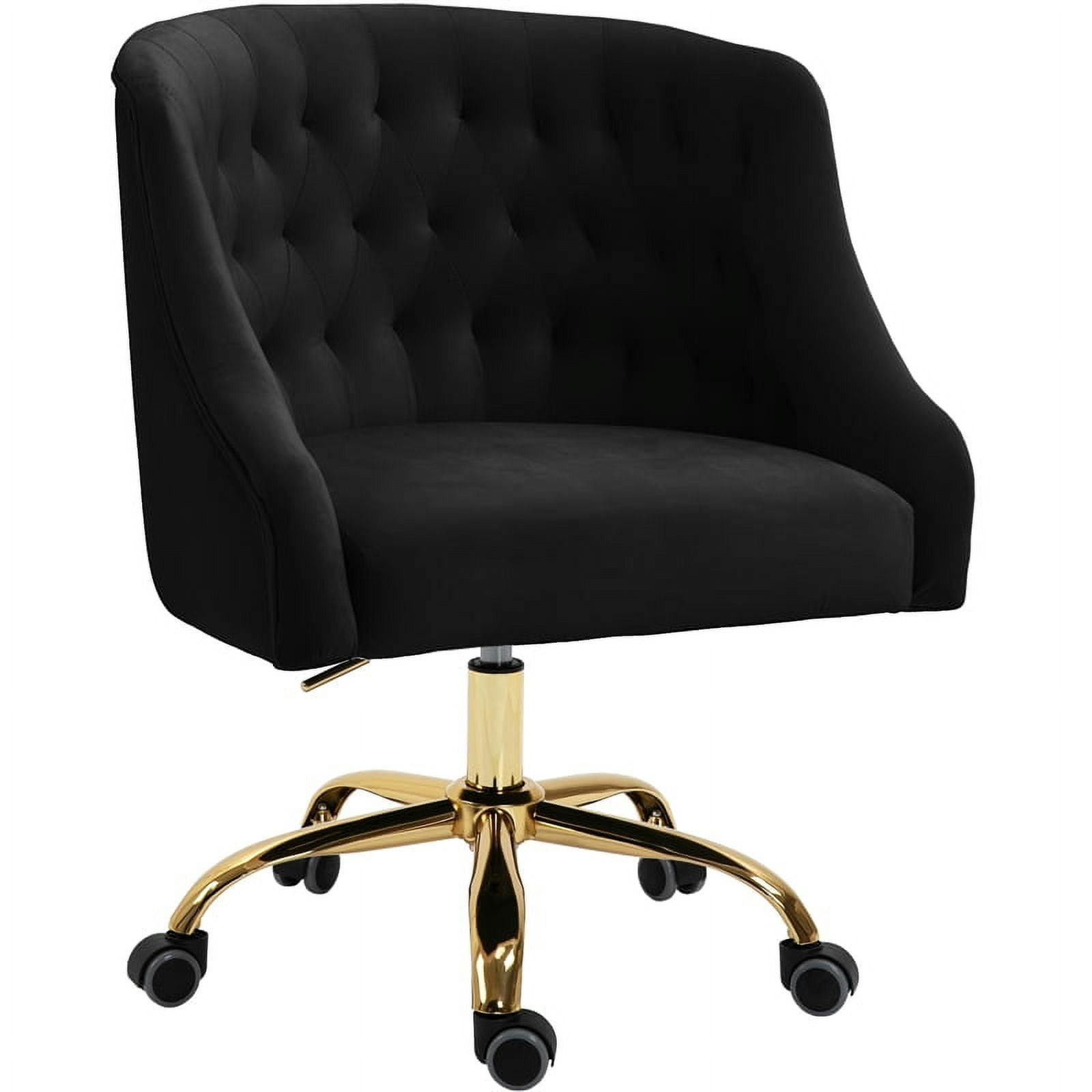Arden 23" Swivel Adjustable Black Velvet Office Chair with Gold Base