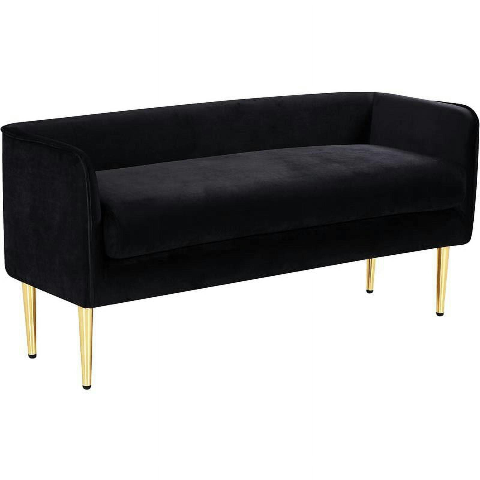 Audrey Contemporary Black Velvet Bench with Golden Legs