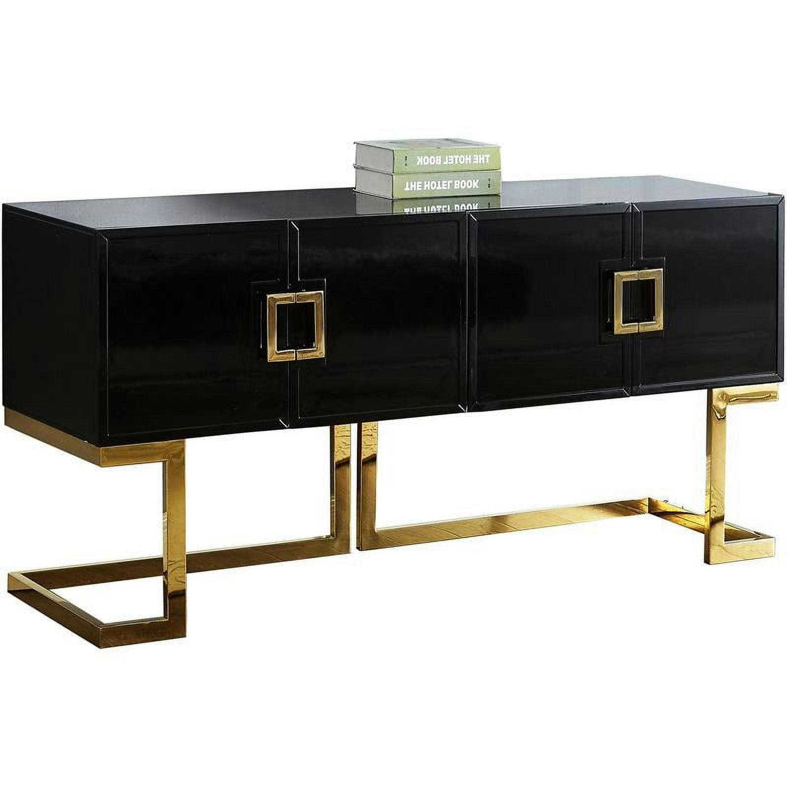 Beth Modern Black Lacquer Sideboard with Gold Stainless Steel Trim