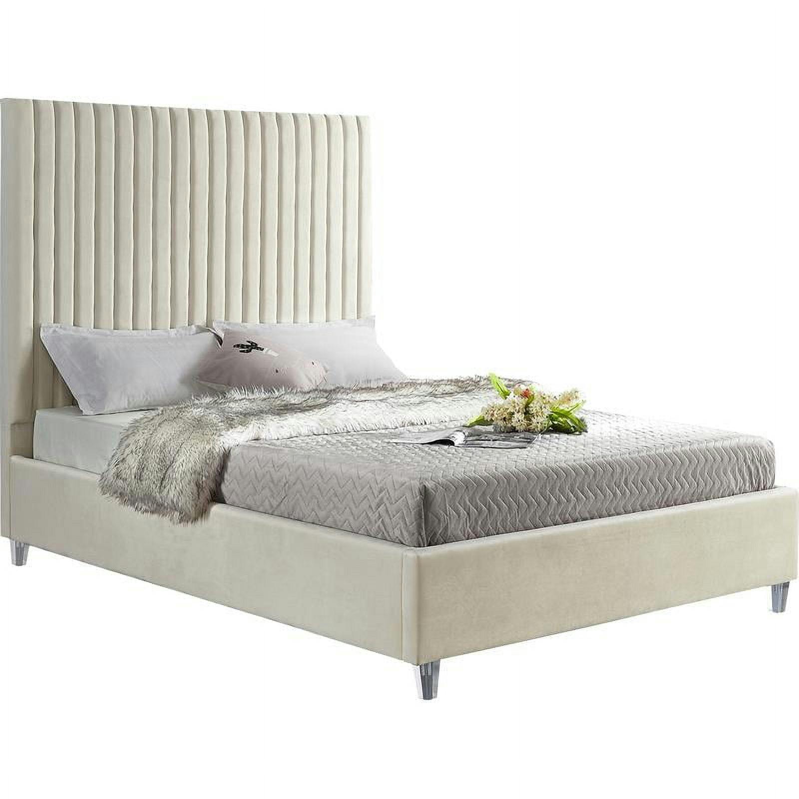 Candace Cream Velvet Upholstered Full Bed with Tufted Headboard