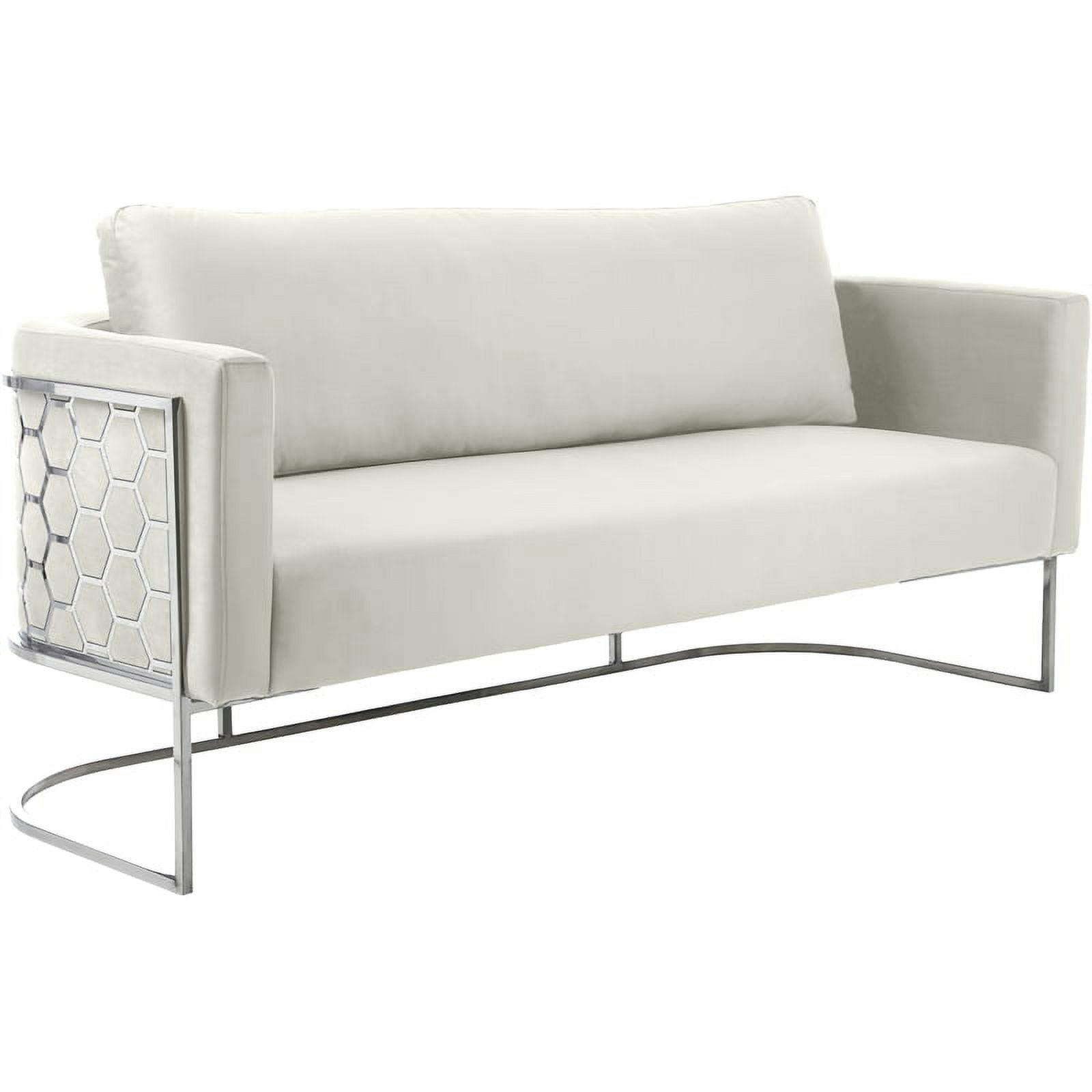 Casa Cream Velvet 75.5" Sofa with Chrome Honeycomb Frame