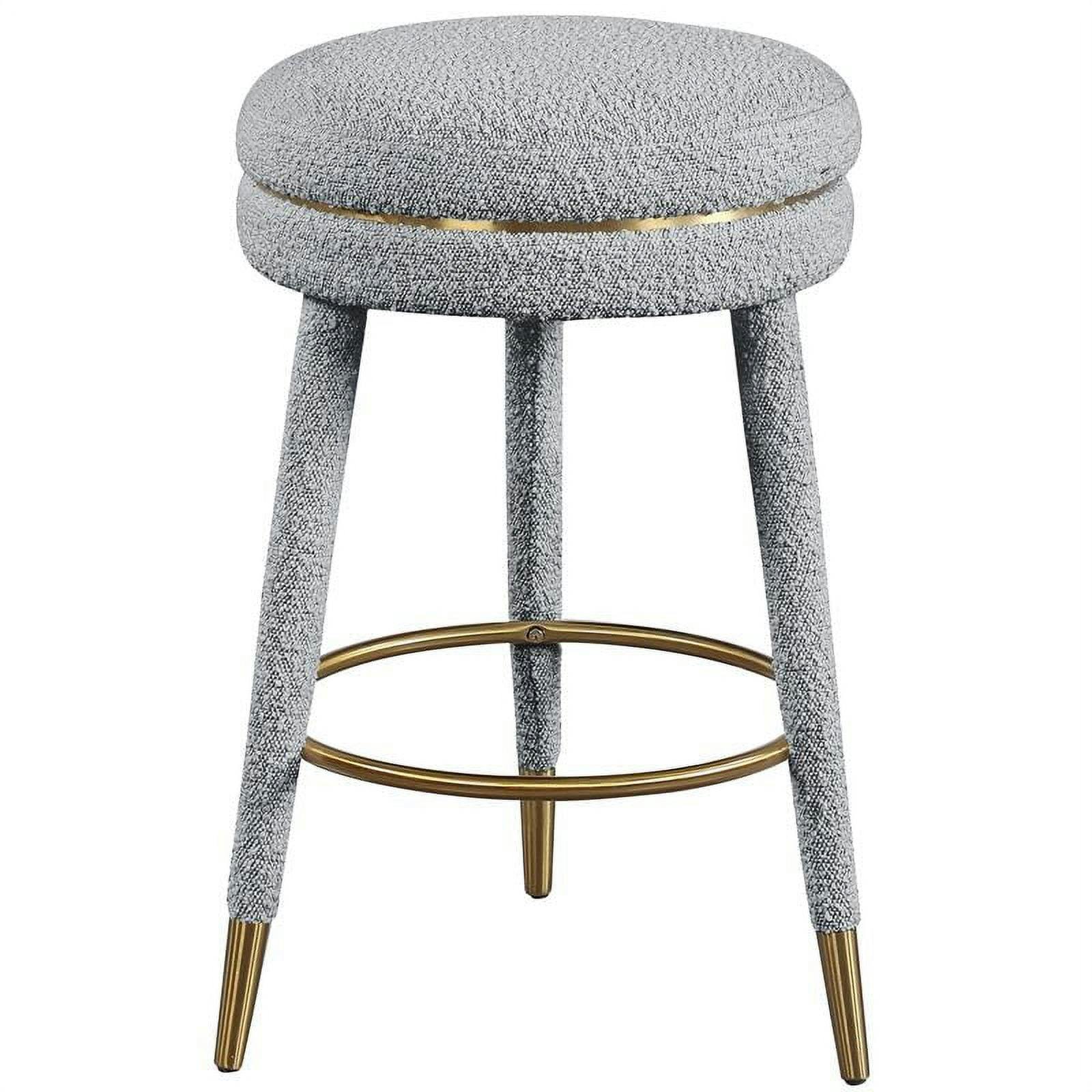 Contemporary Grey Boucle Swivel Counter Stool with Gold Accents