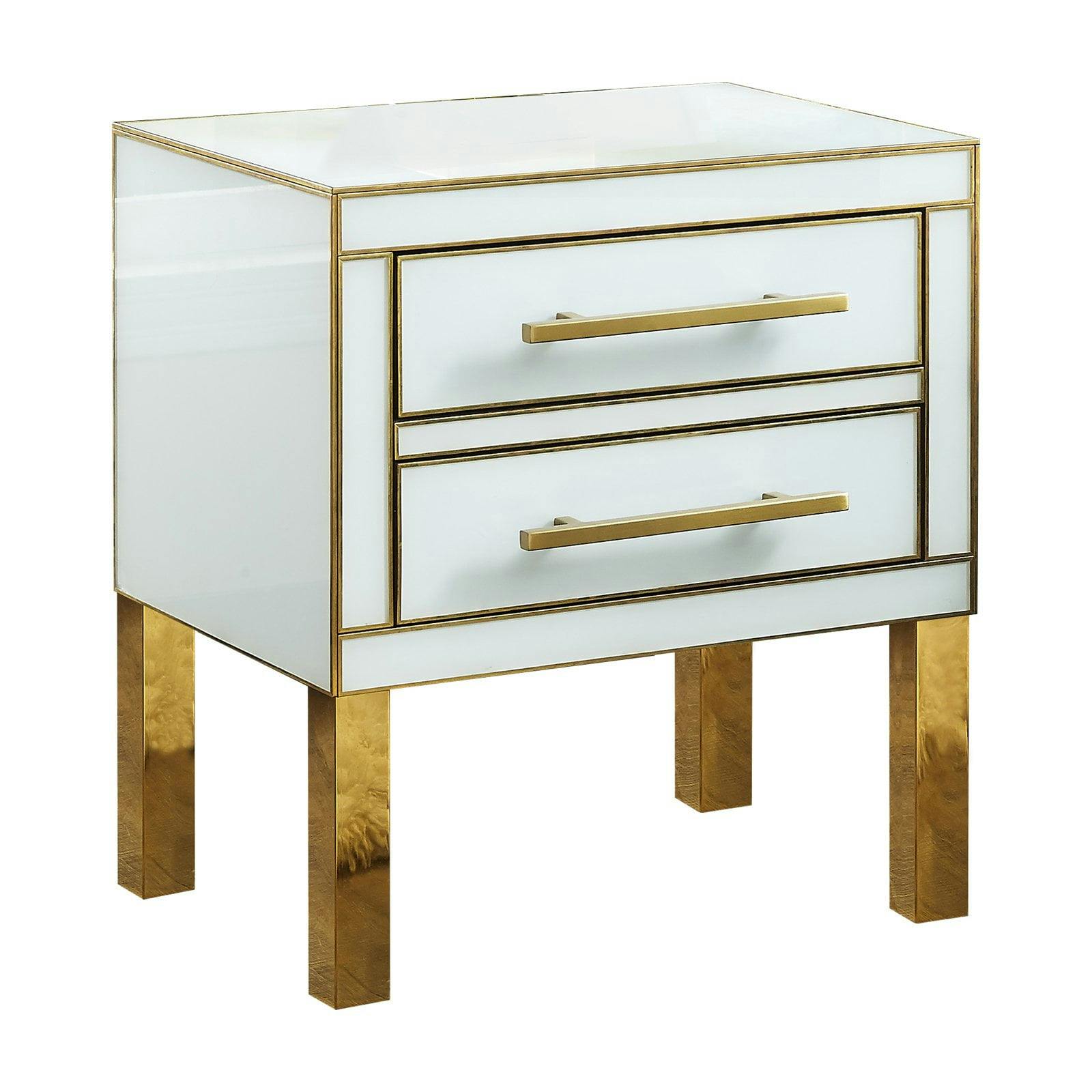 Regal White Lacquer and Gold Metal Side Table with Storage