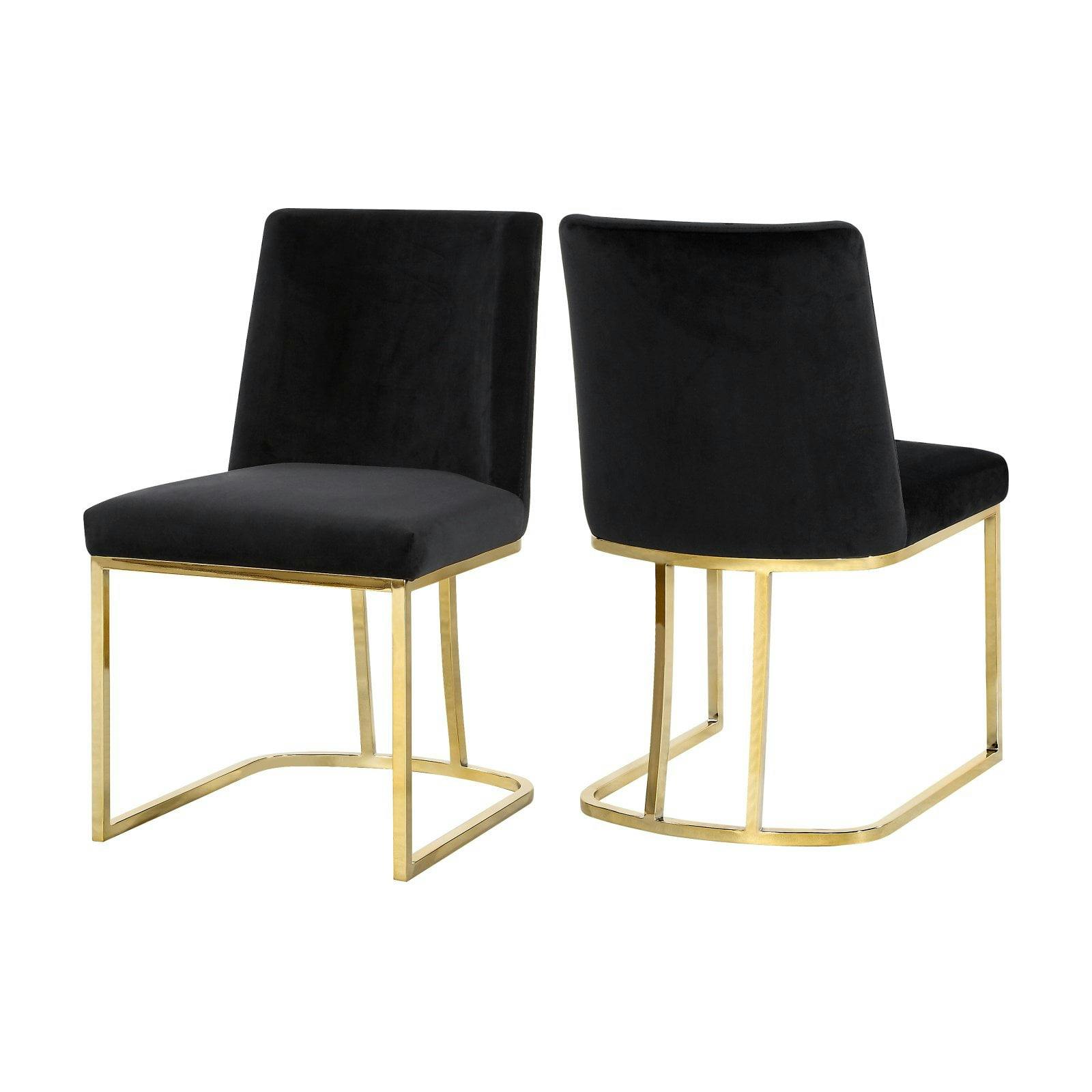 Elegant Black Velvet Upholstered Side Chair with Polished Gold Frame
