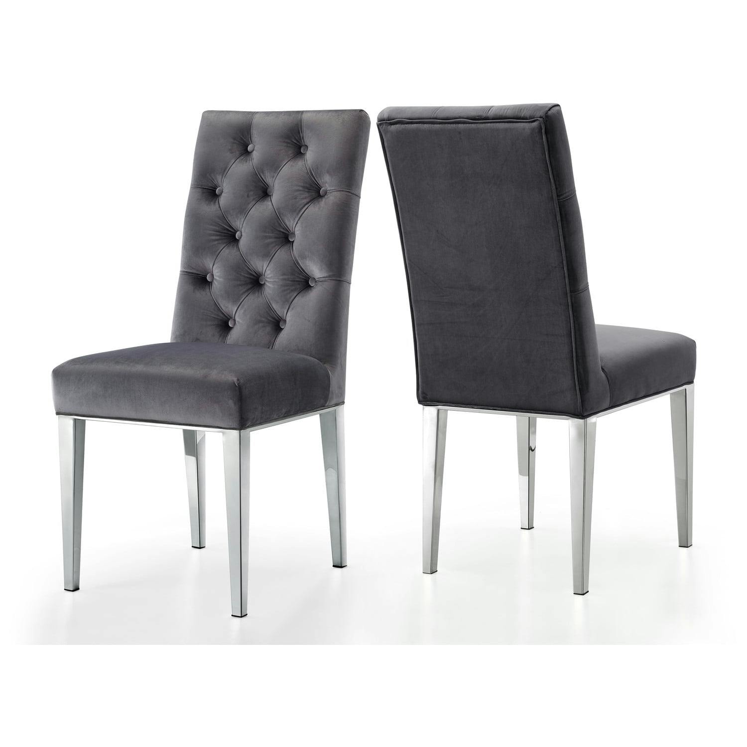 Elegant Grey Velvet Parsons Side Chair with Chrome Metal Base
