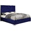 Luxurious Navy Velvet Full Bed with Deep Tufting and Chrome Legs