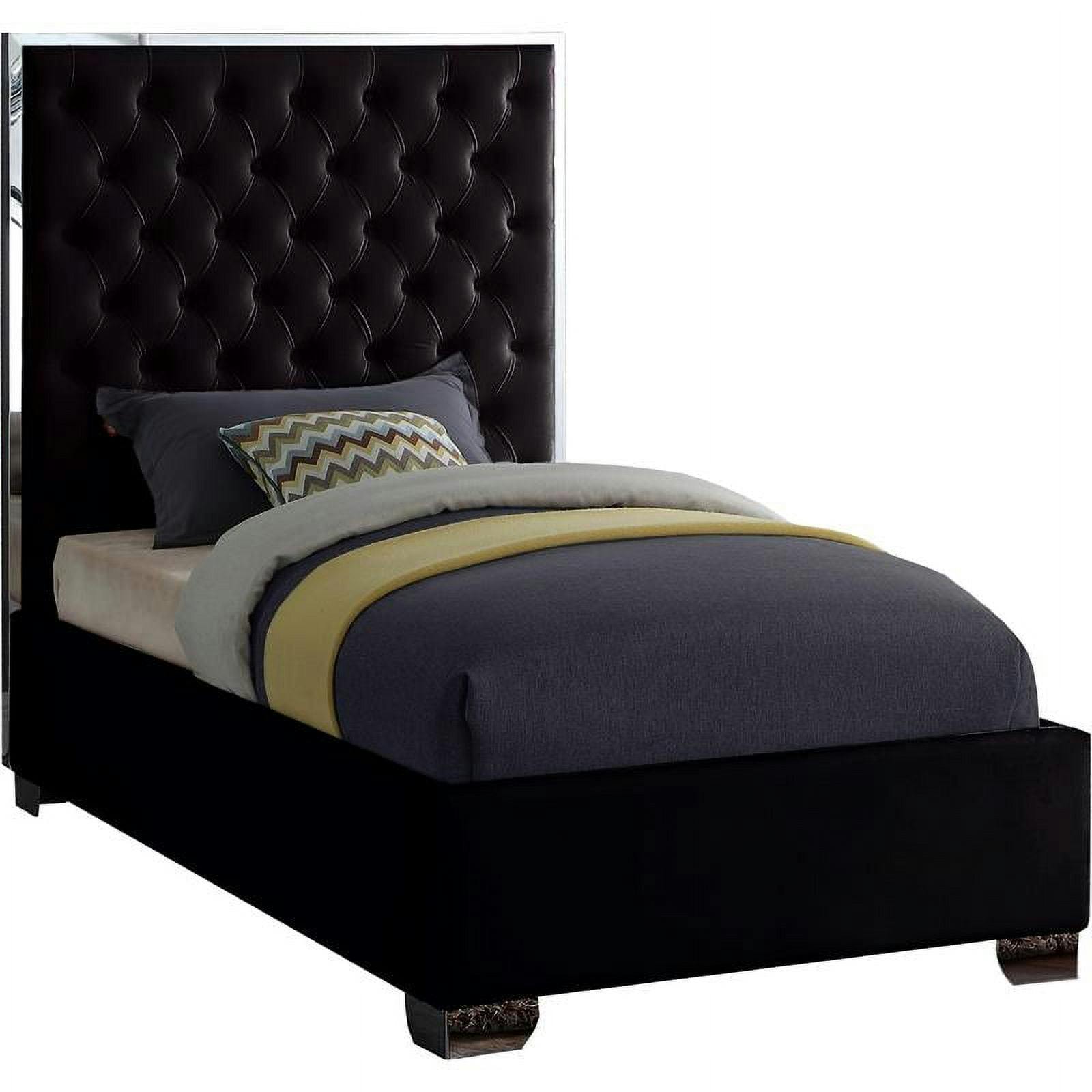 Luxurious Black Velvet Tufted Twin Bed with Wood Frame