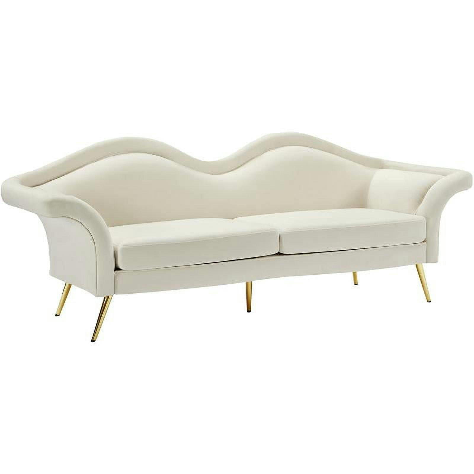 Luxe Pouty Lips 98'' Cream Velvet Sofa with Gold Metal Legs