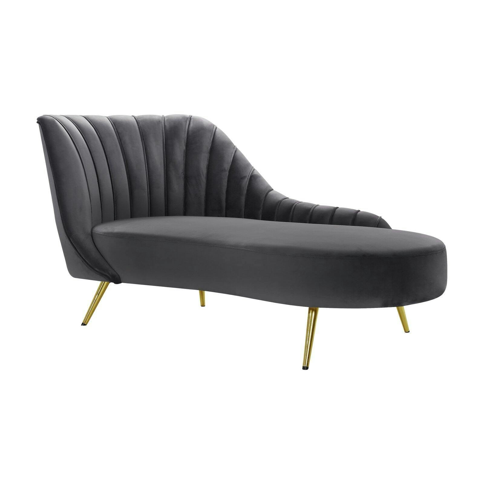 Luxurious Grey Velvet Chaise with Gold Stainless Steel Legs