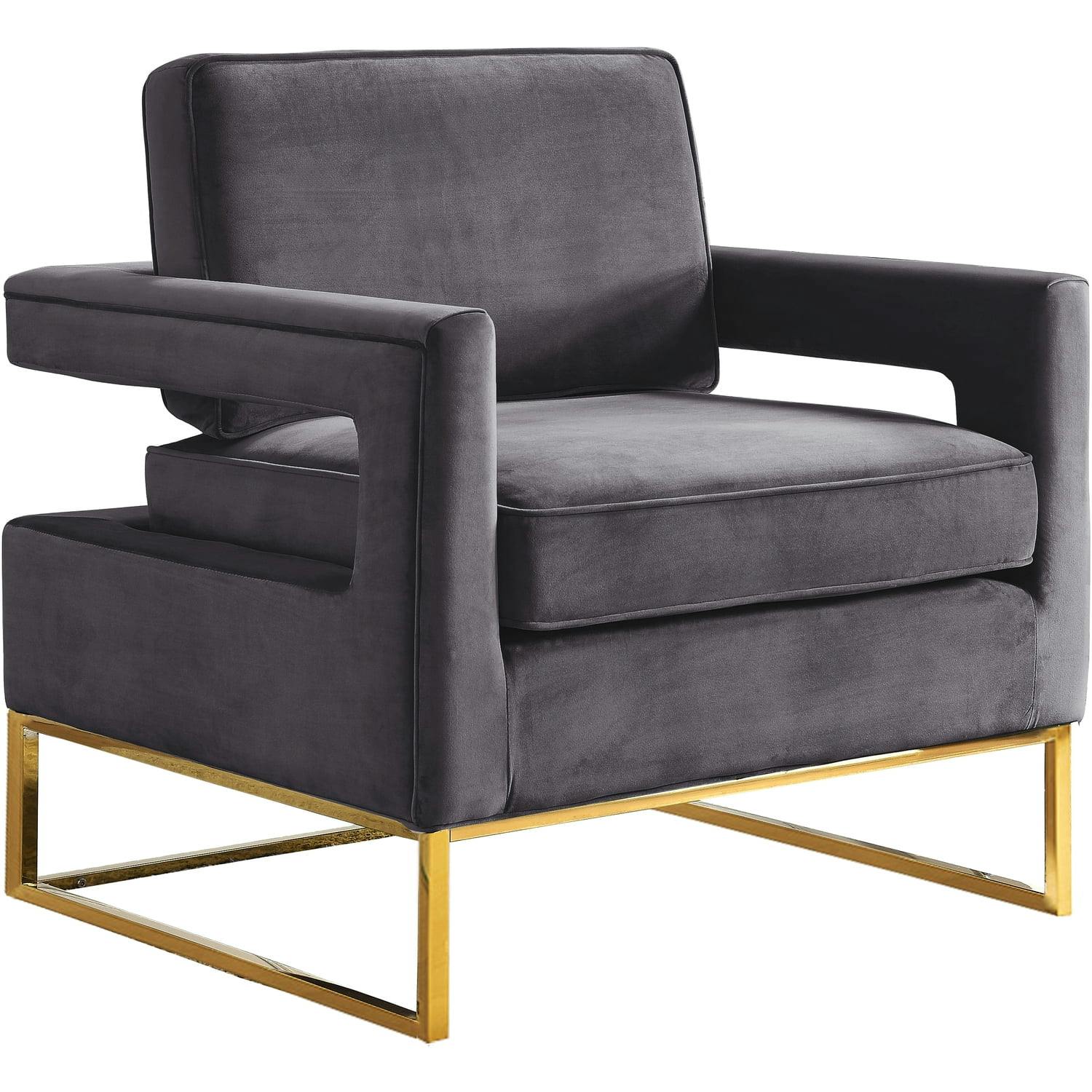 Alfonso Sleek Modern Grey Velvet Accent Chair with Gold Base