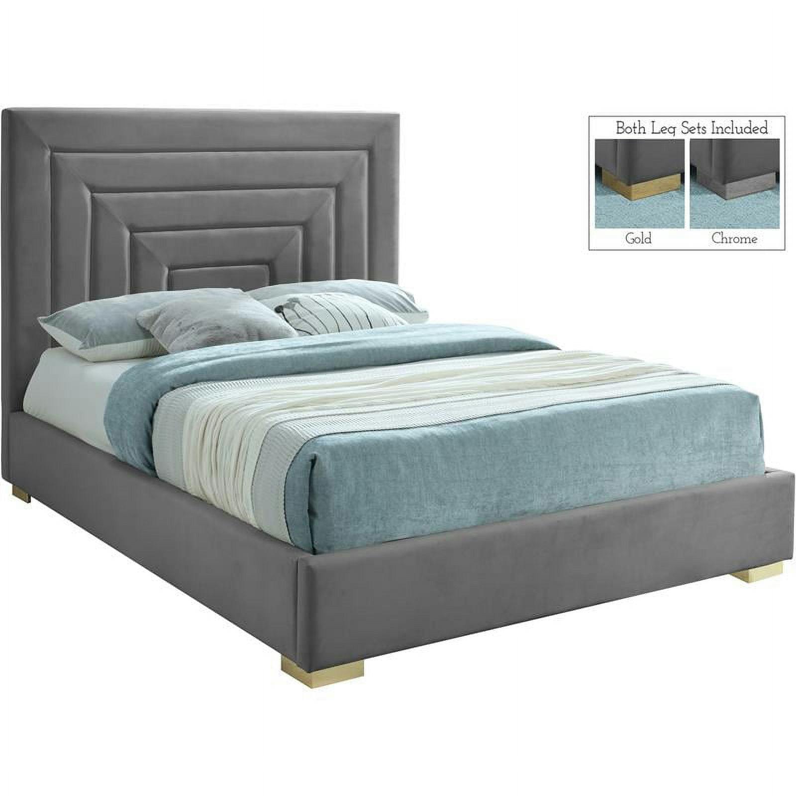 Nora Luxe Grey Velvet King Bed with Tufted Headboard