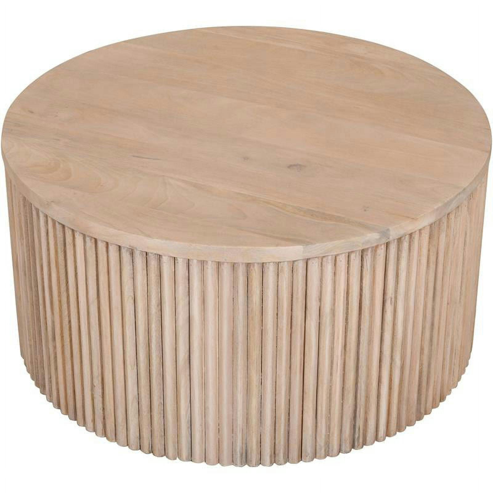 Oakhill 32" Round White Oak Finish Mango Wood Coffee Table with Storage