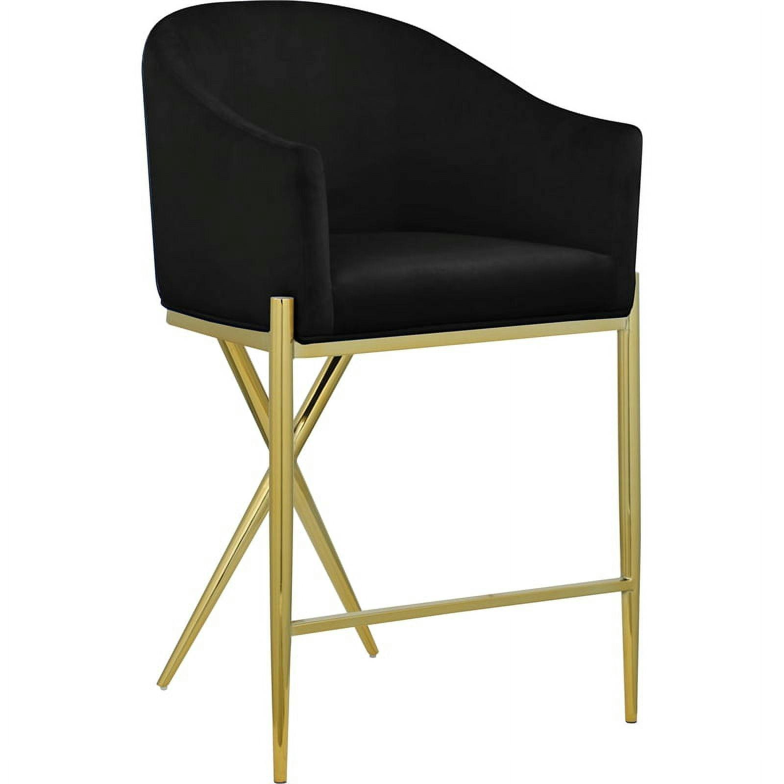 Velvet-Clad Black Counter Stool with Gold Metal Frame, 38" Height