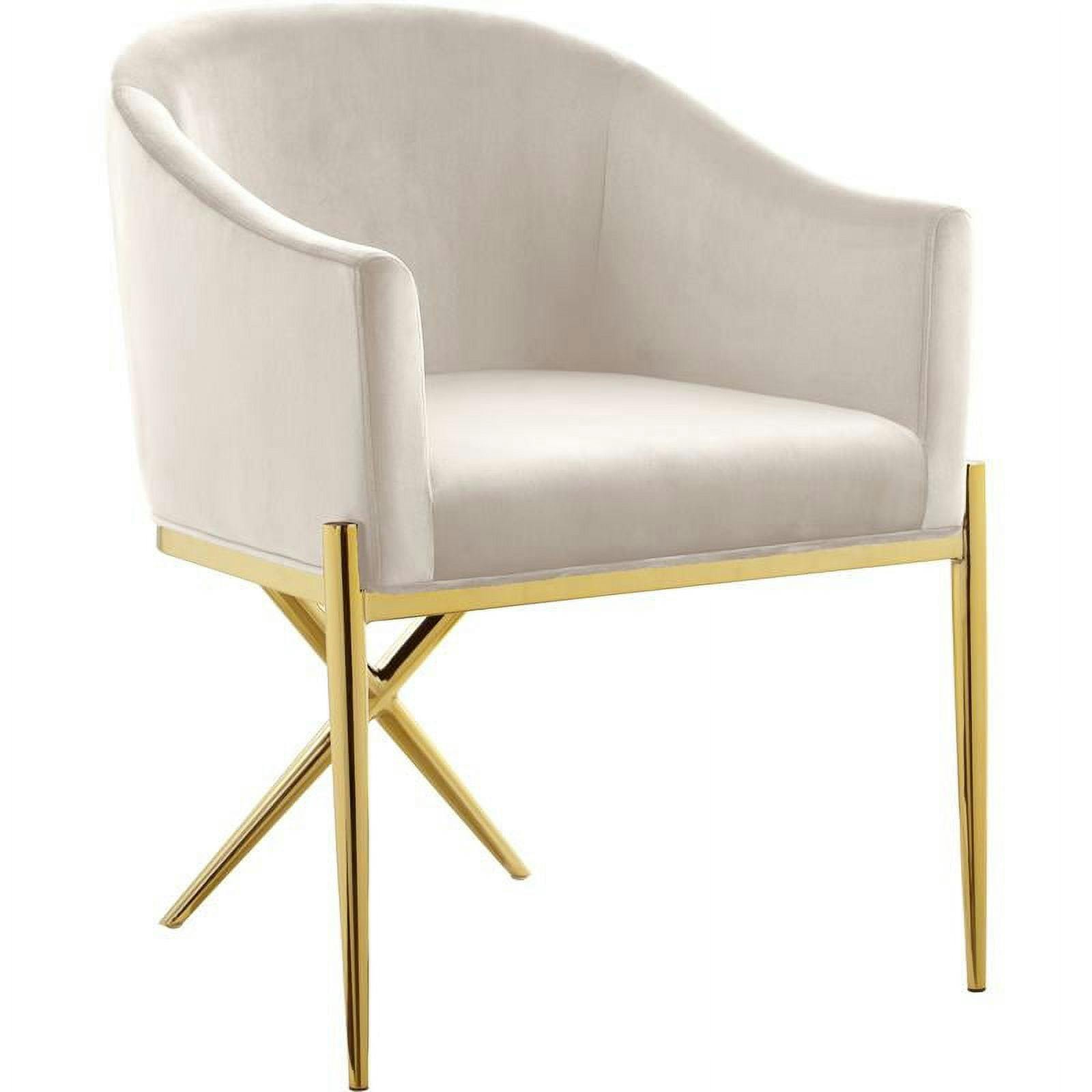 Elegant Cream Velvet Upholstered Arm Chair with Gold Metal Legs