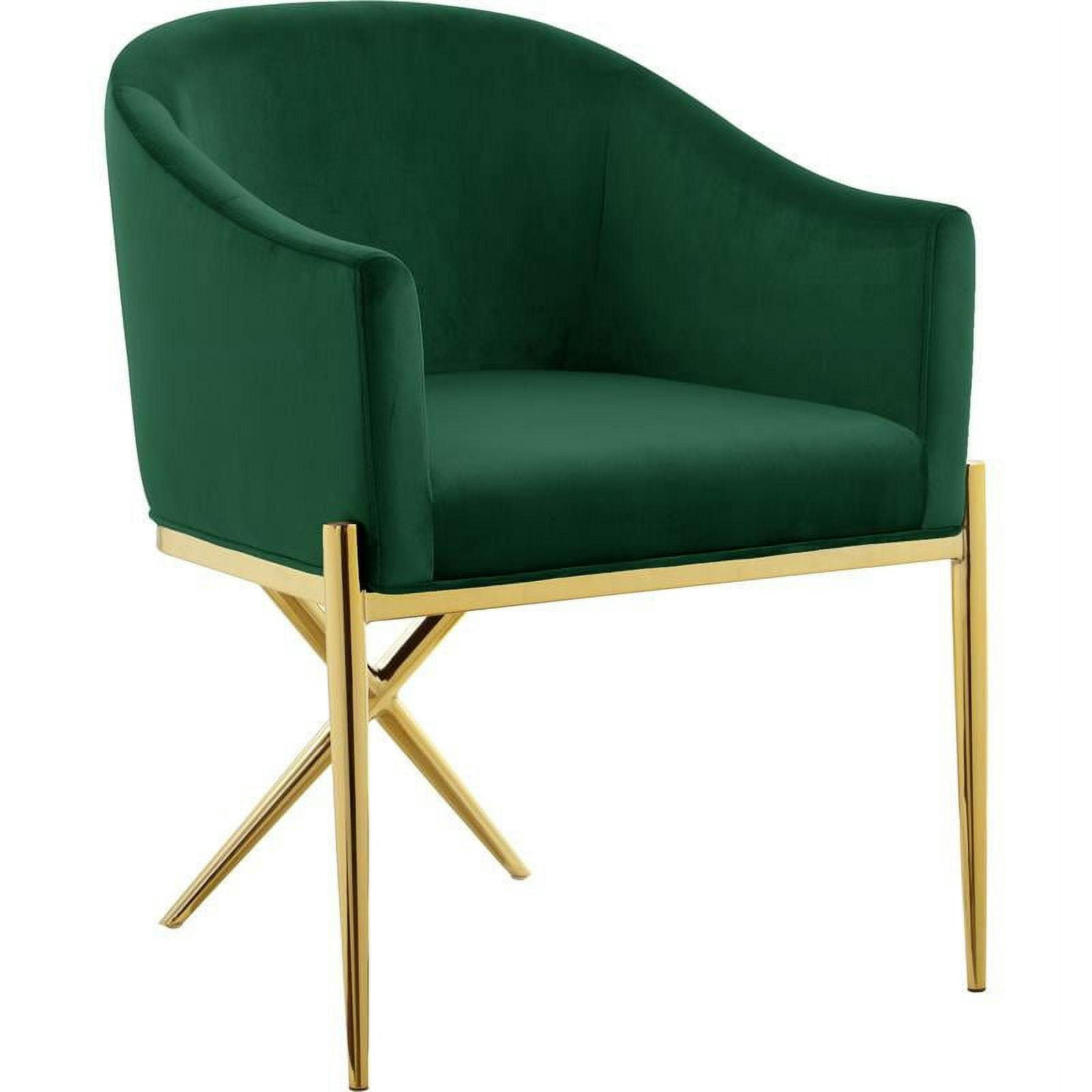 Elegant Green Velvet Upholstered Barrel Arm Chair with Gold Steel Legs