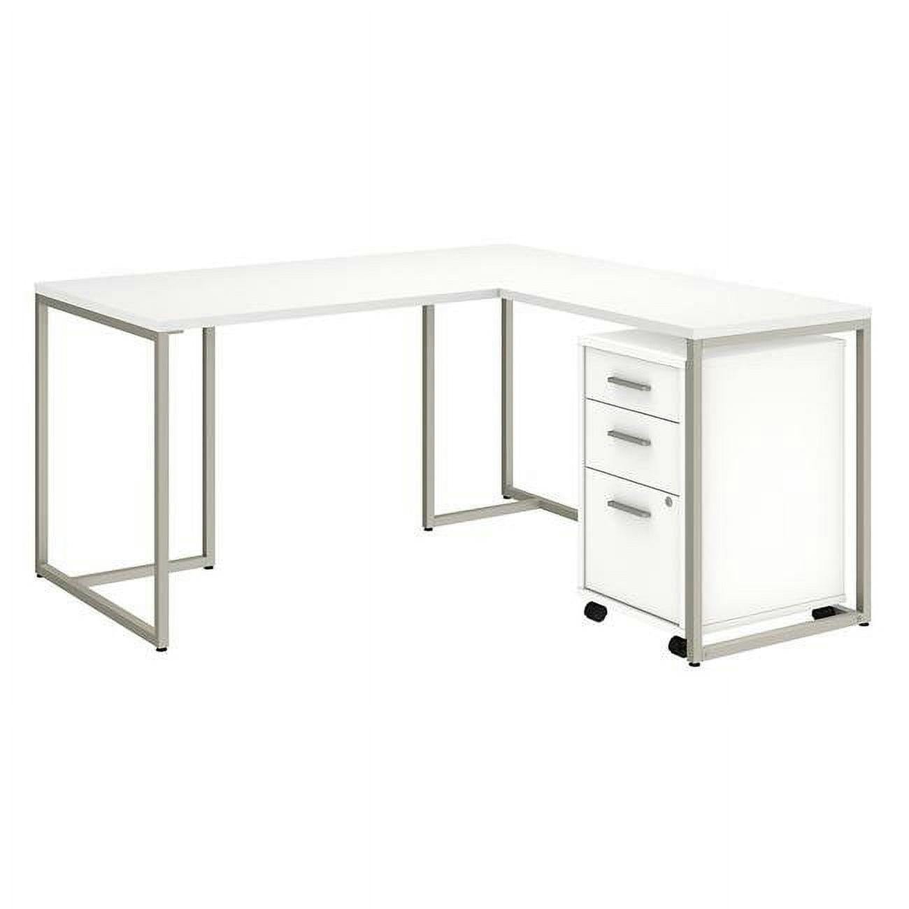 Method 60'' White L-Shaped Desk with Titanium Metal Base