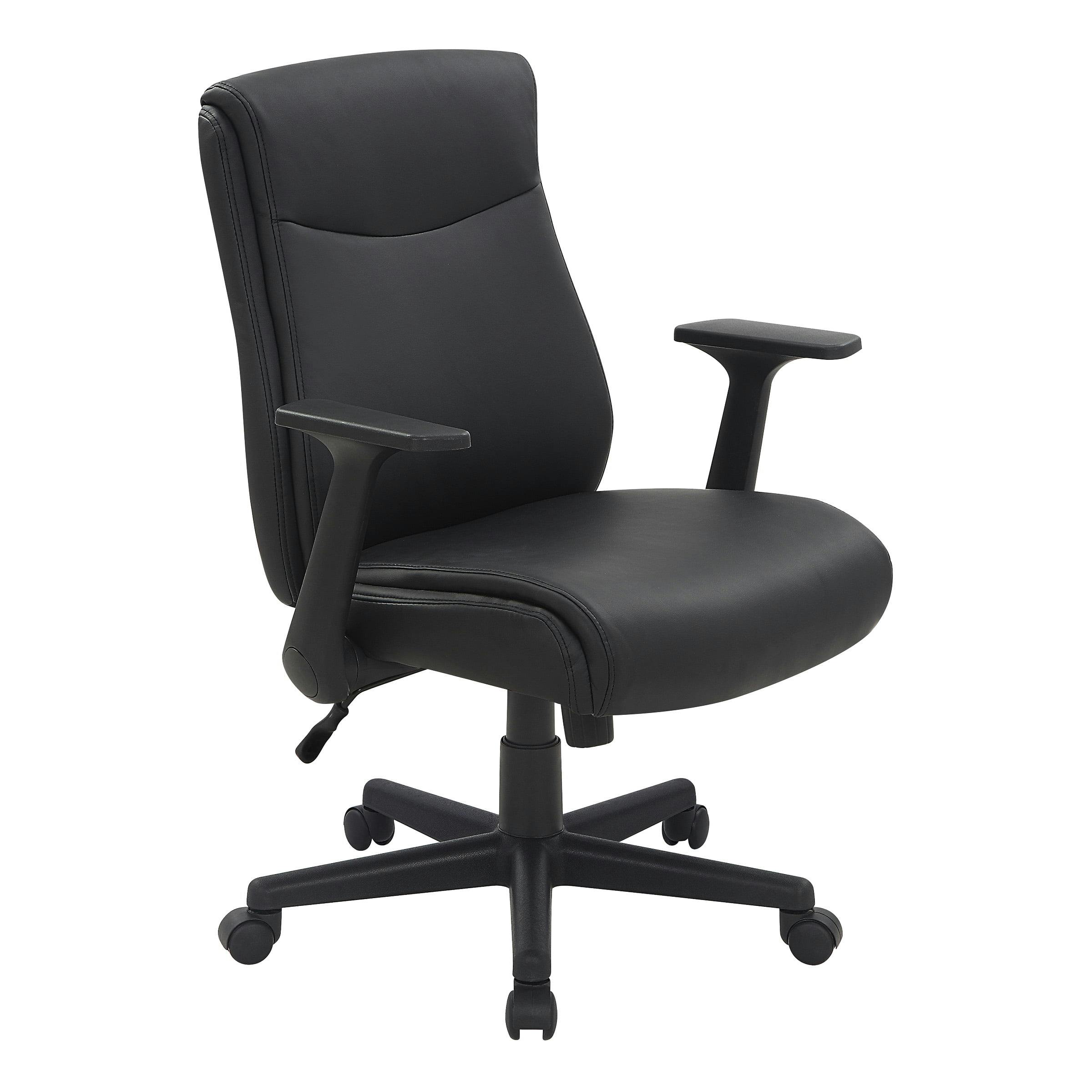 Executive High-Back Swivel Chair in Black Faux Leather with Metal Accents