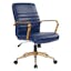 Baldwin Navy Faux Leather Mid-Back Swivel Chair with Gold Accents