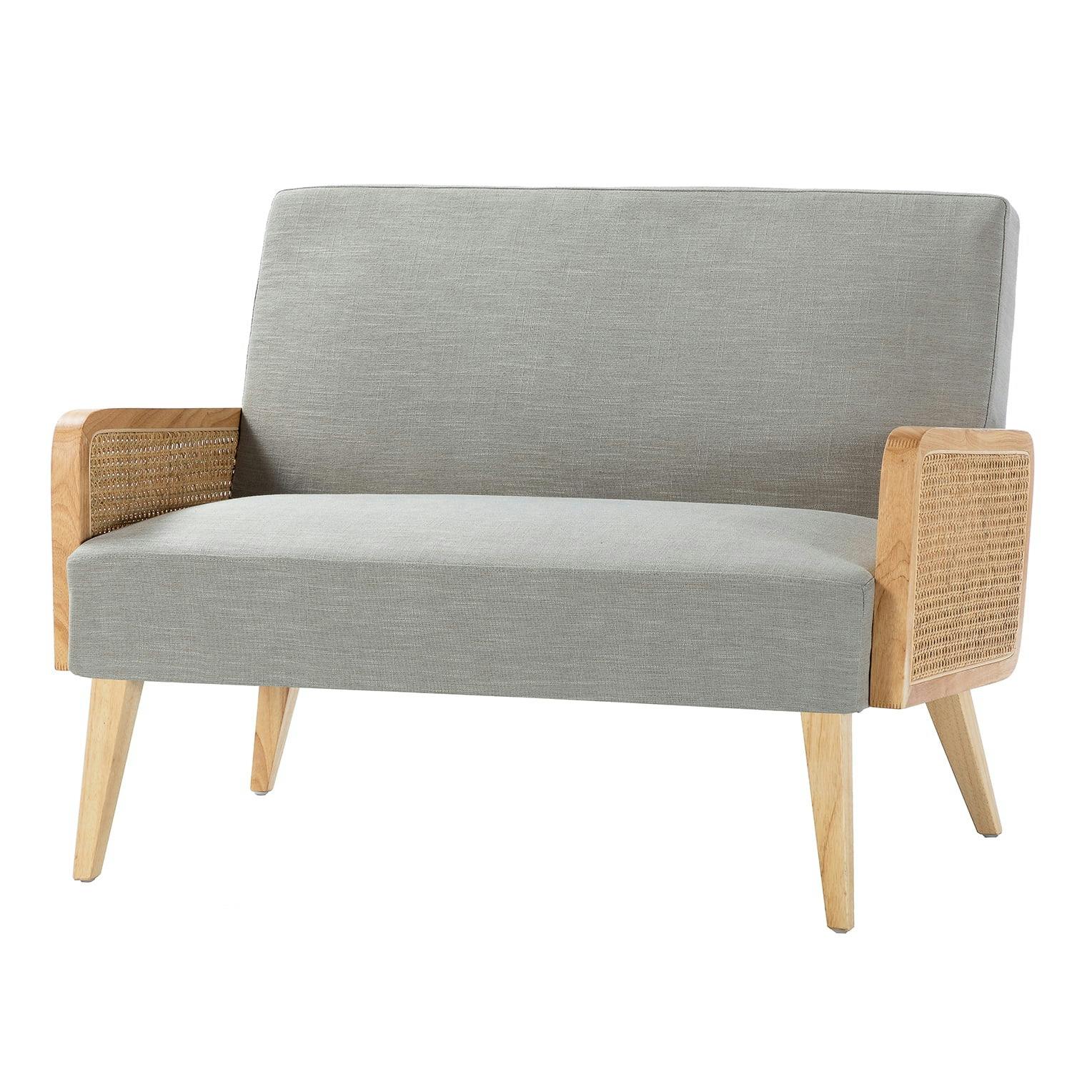 Pewter Velvet and Wood Loveseat with Track Arm Design