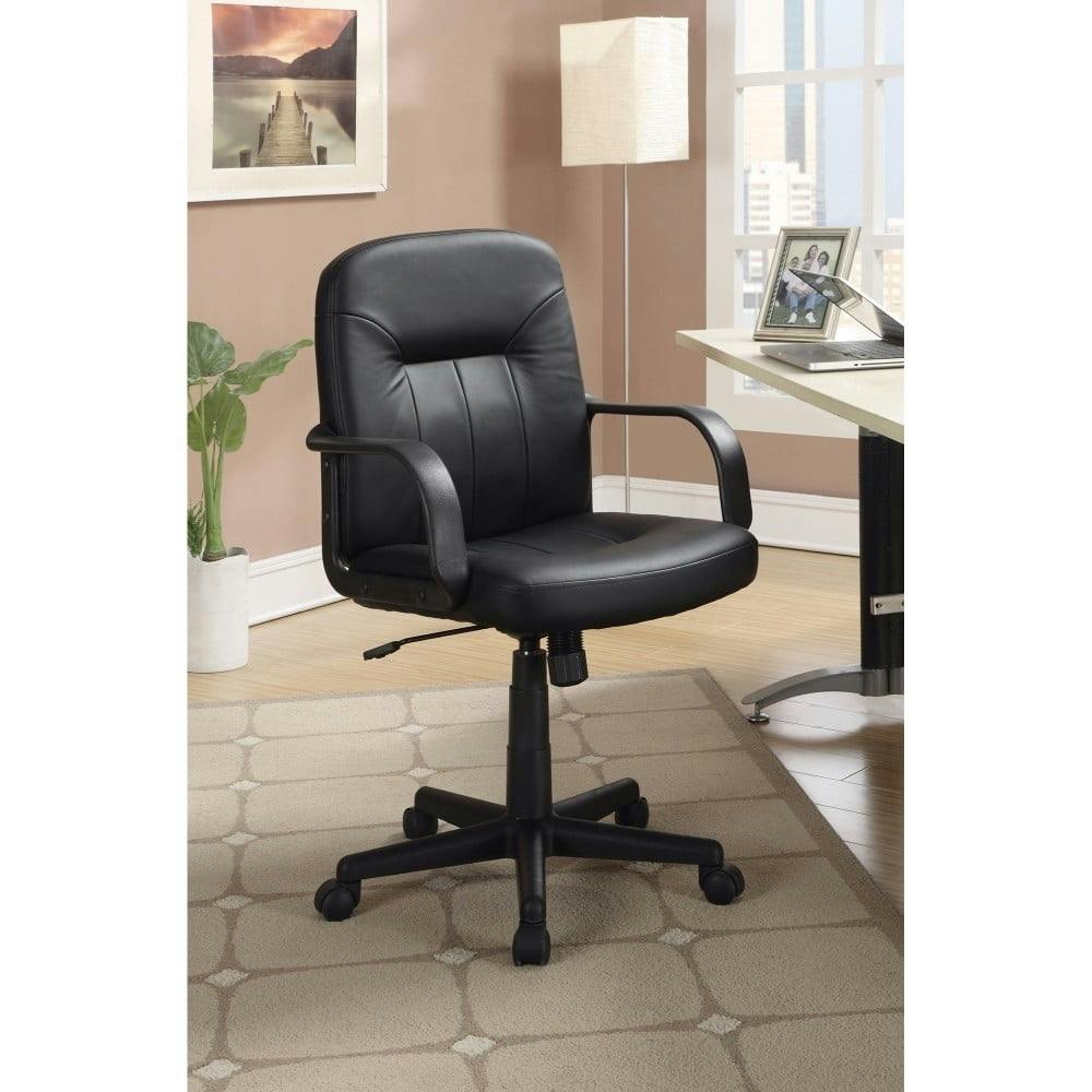 Transitional High-Back Swivel Desk Chair in Black Leatherette