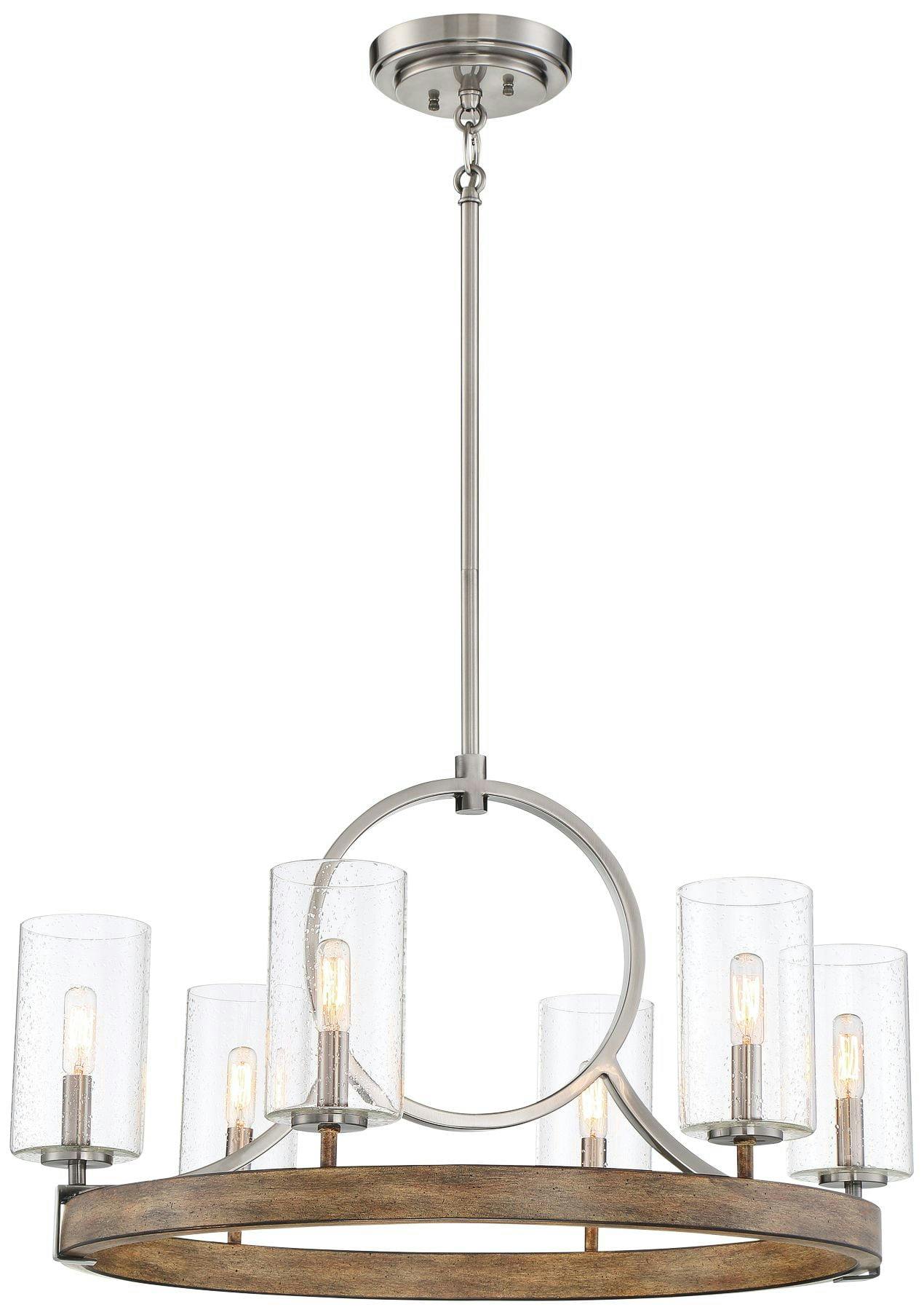 Sun Faded Wood and Brushed Nickel 6-Light Seedy Glass Chandelier