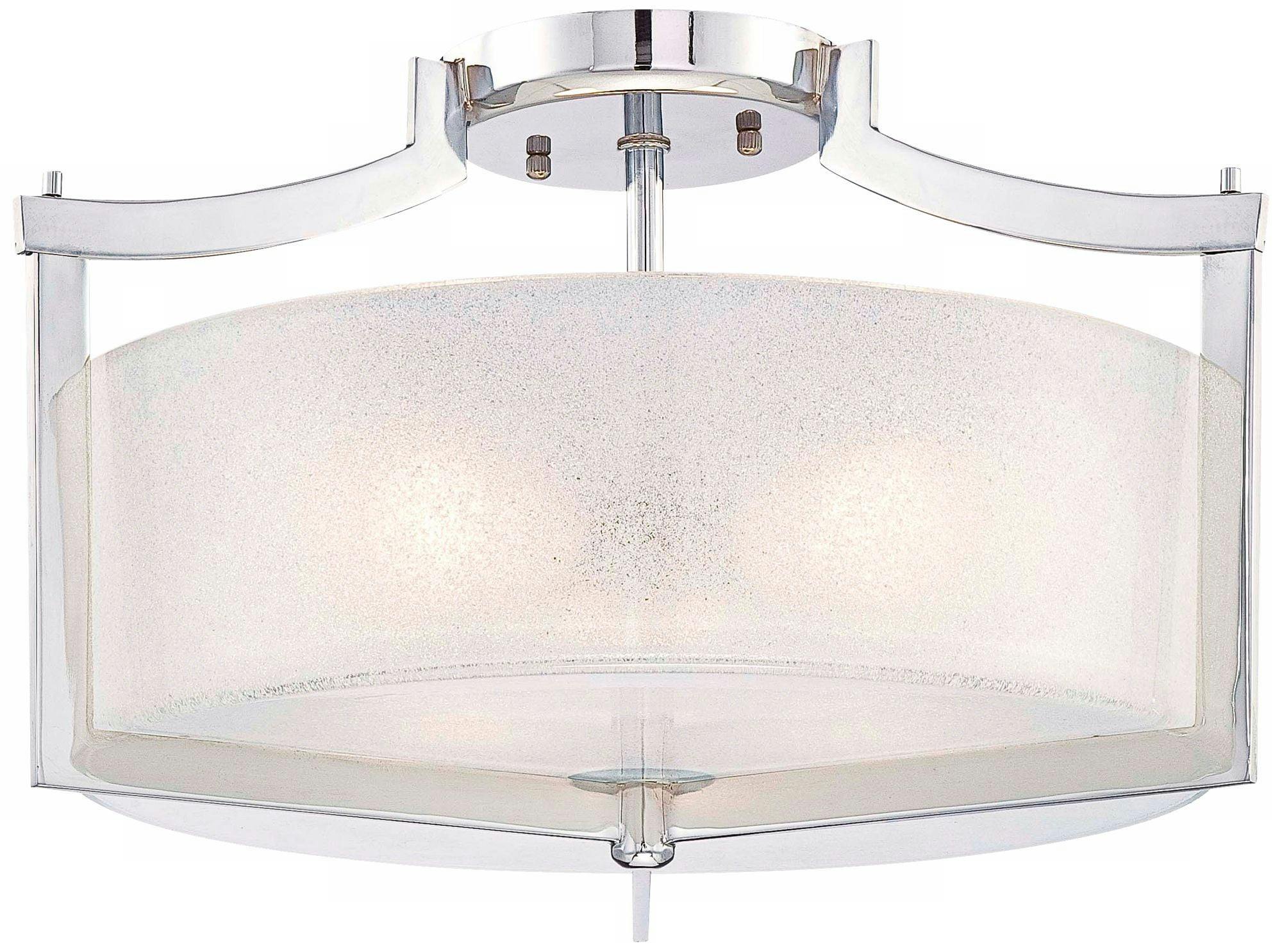Clarte Chrome 3-Light Semi-Flush Mount with White Iris Glass