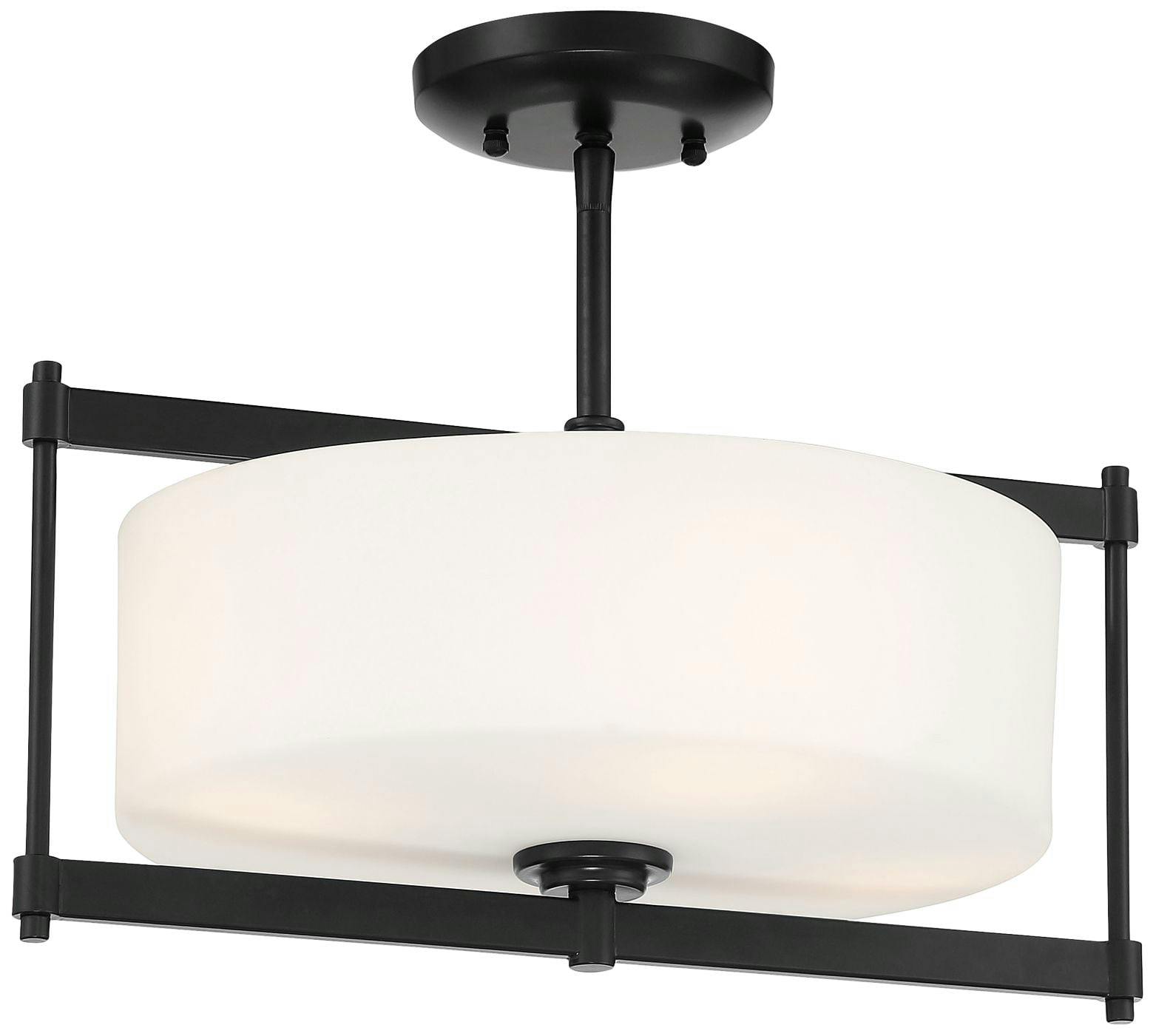 First Avenue Coal 16" Semi-Flush Ceiling Light with Etched White Glass
