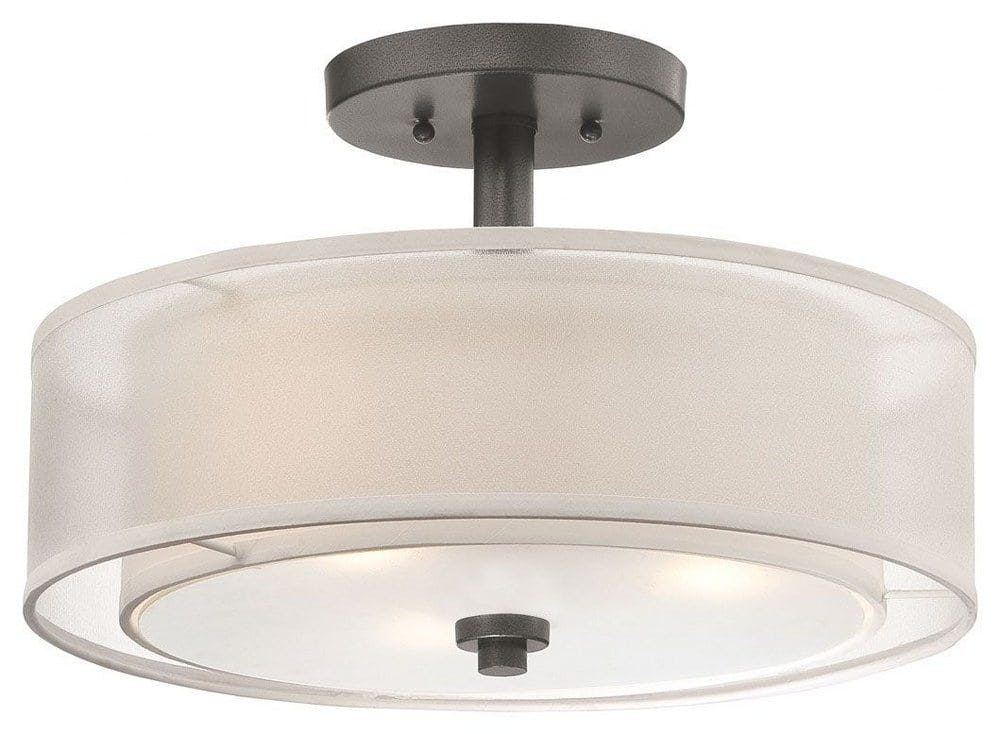 Cosmopolitan Smoked Iron 3-Light Drum Ceiling Light with Glass Diffuser