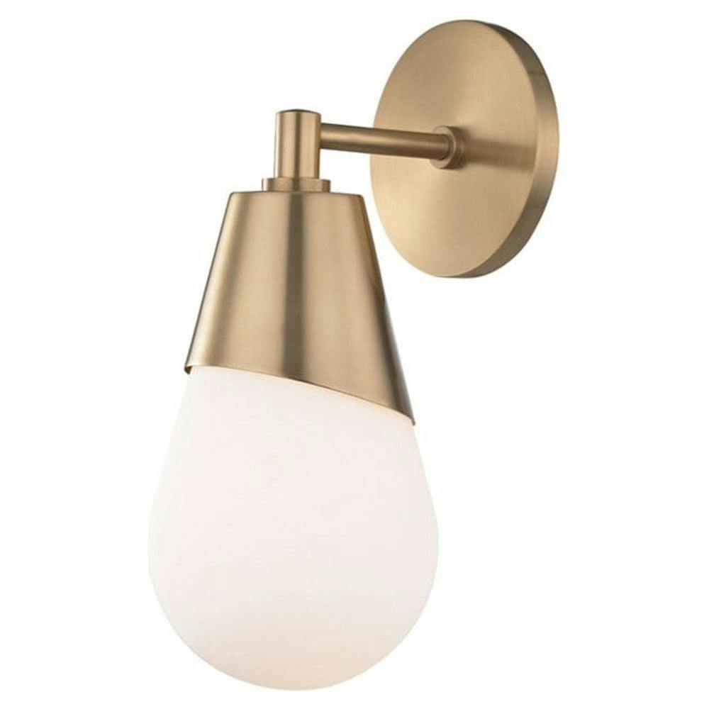 Cora Aged Brass 1-Light Wall Sconce with White Glass Shade