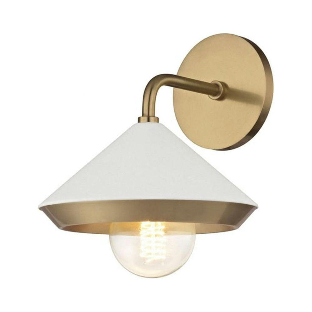 Marnie Aged Brass & Soft Off-White Conical 1-Light Wall Sconce