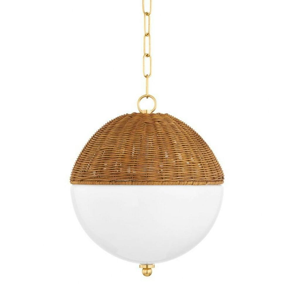 Aged Brass Globe Pendant Light with White Glass Shade