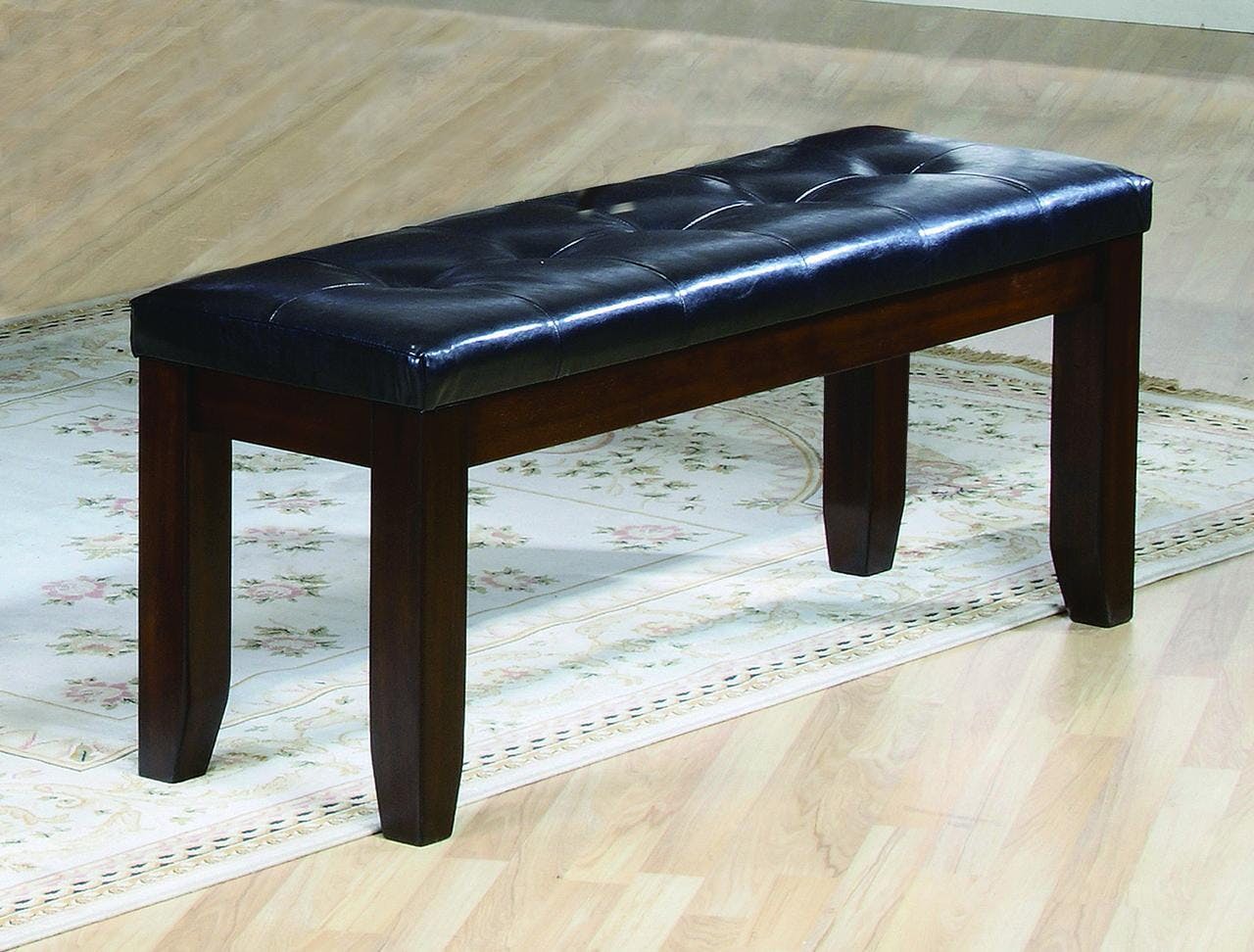 Modern Cherry Brown 48" Bench with Dark Faux Leather Tufted Seat
