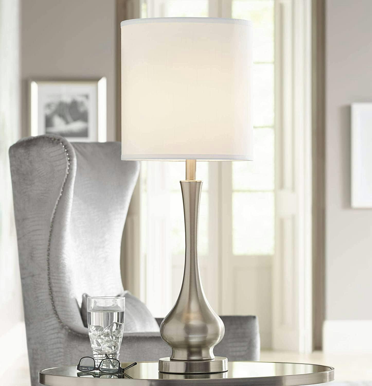 Brushed Nickel Gourd Table Lamp with White Fabric Shade