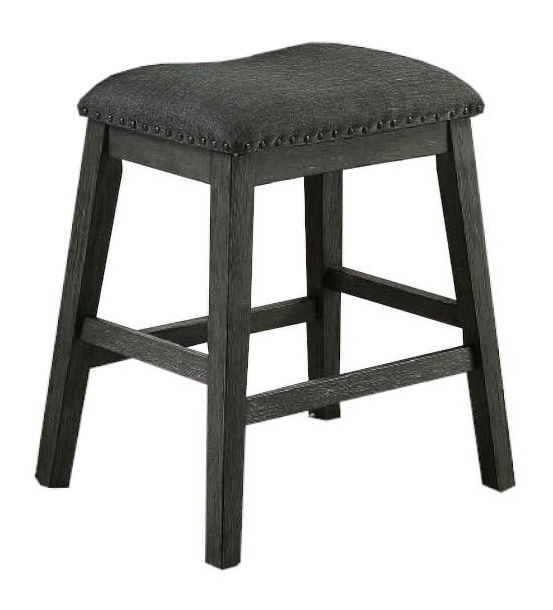 Gray Linen Upholstered Saddle Counter Stool with Nailhead Trim