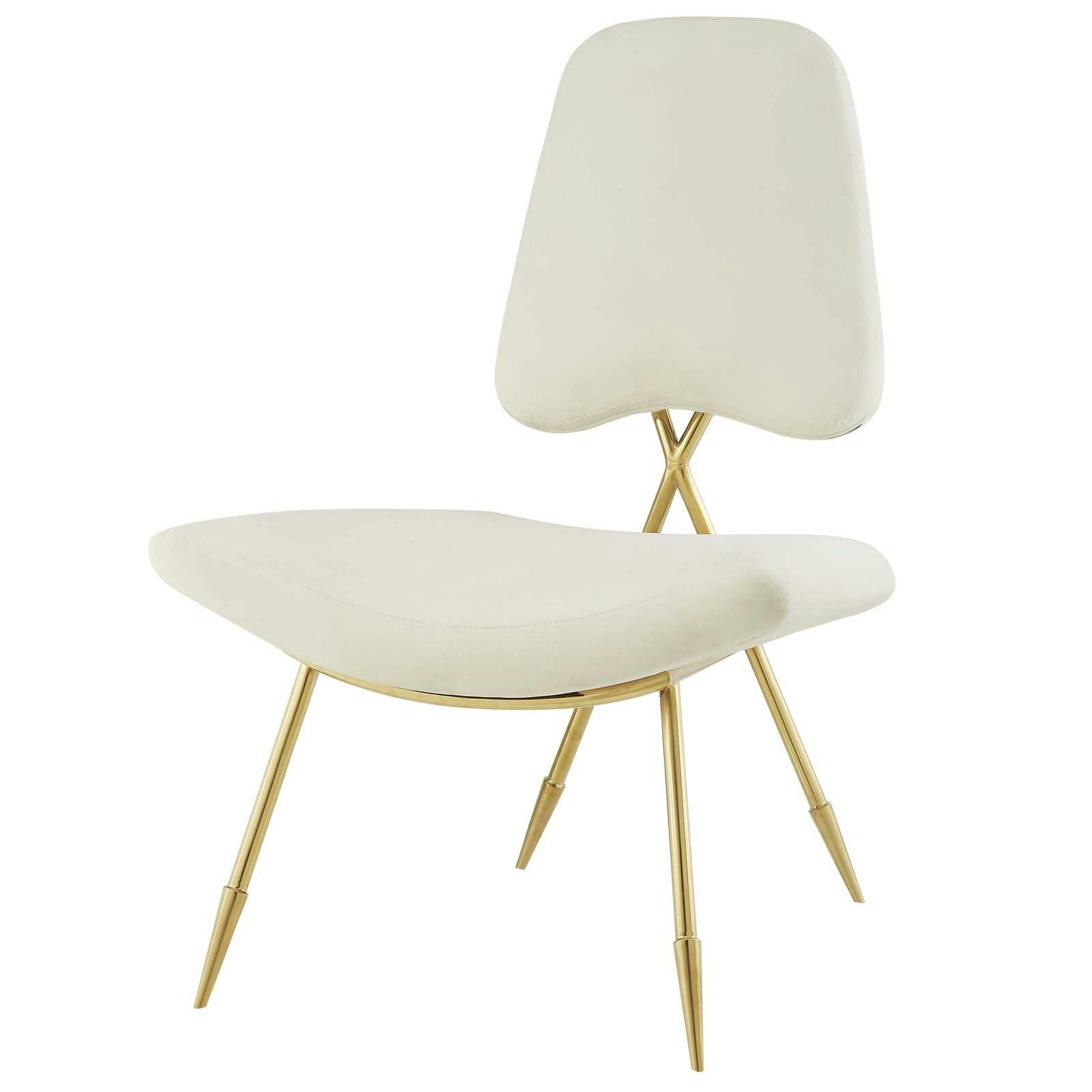 Ivory Velvet Ponder Lounge Chair with Gold Metal Legs