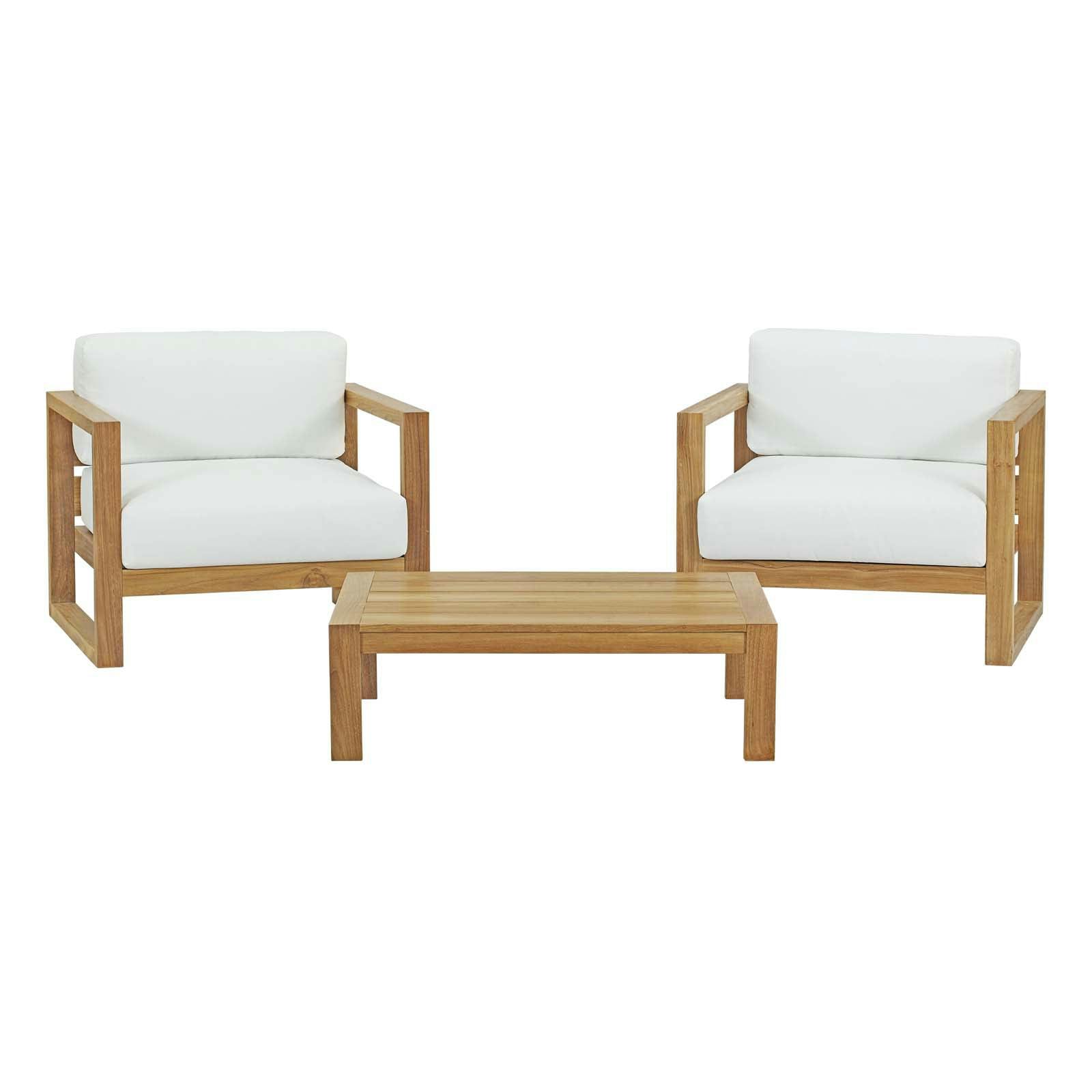 Upland Teak 8-Person Outdoor Patio Set with All-Weather White Cushions