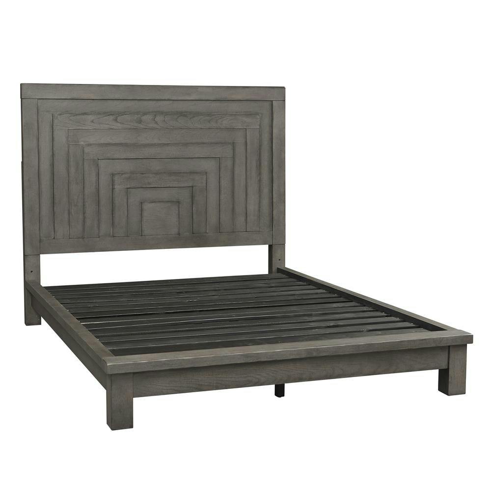 Transitional King Platform Bed with Drawer in Brown Wood