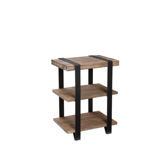 31" Reclaimed Wood and Metal Industrial End Table with Dual Shelves