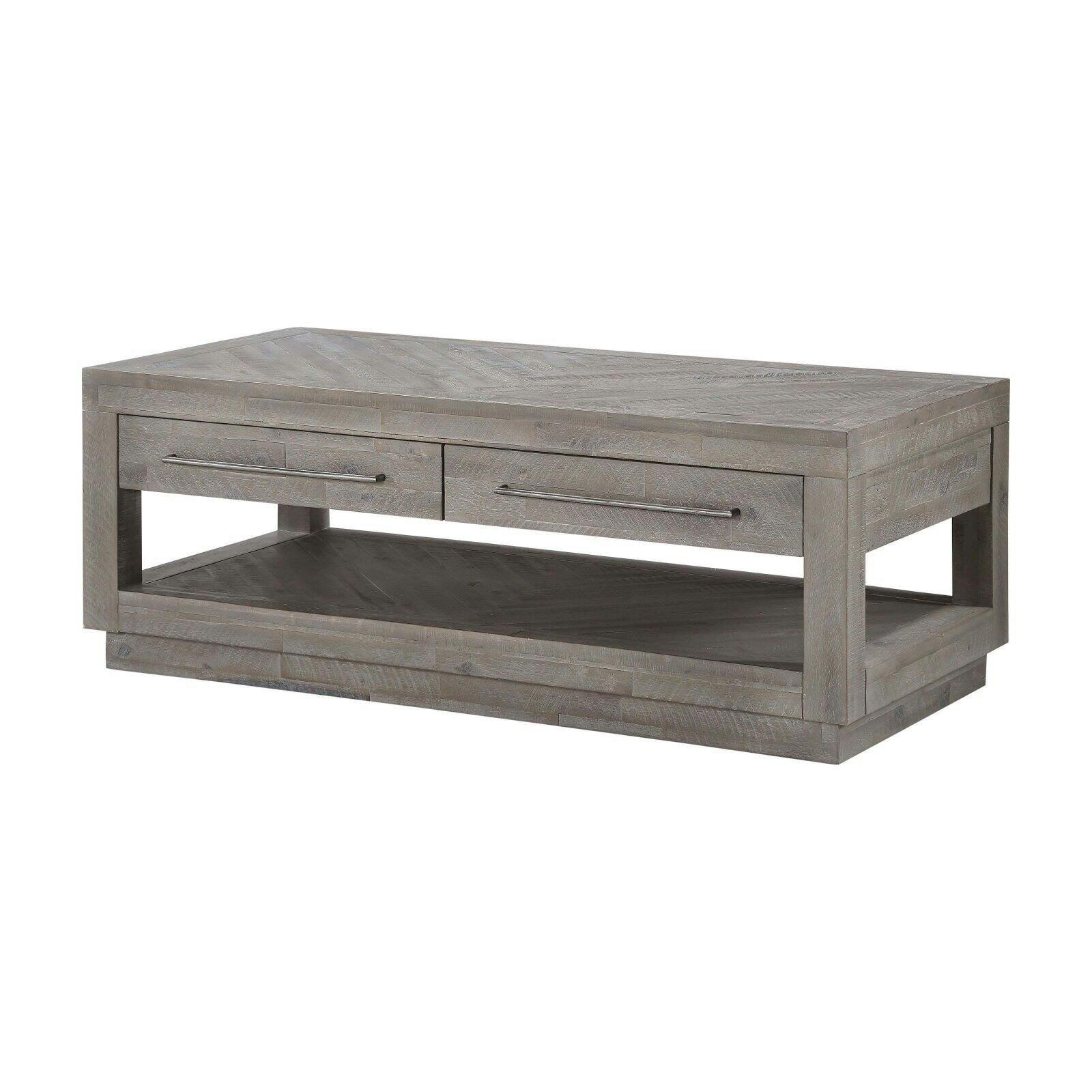 Rustic Latte Solid Wood Rectangular Coffee Table with Storage