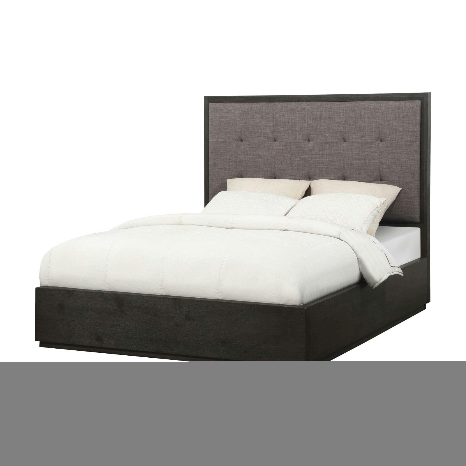 Basalt Gray and Dolphin King Upholstered Platform Bed with Nickel Accents