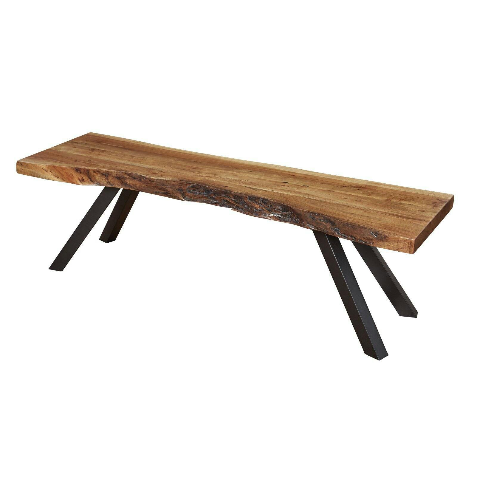 Reese 60'' Natural Acacia Solid Wood Dining Bench with Iron Legs