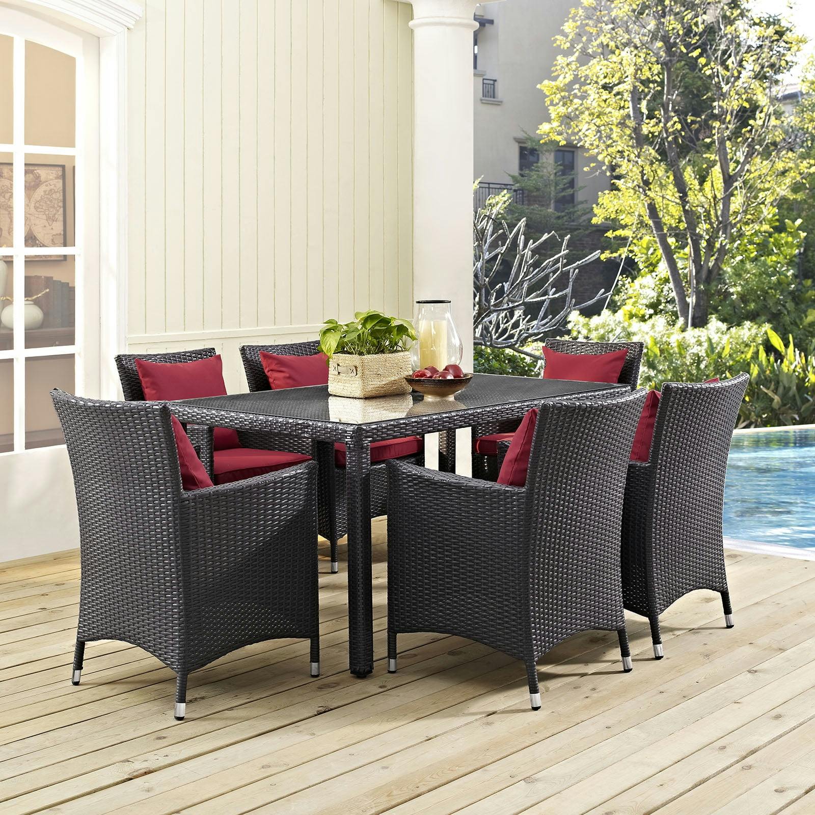 Espresso Synthetic Rattan 59'' Outdoor Dining Table with Glass Top
