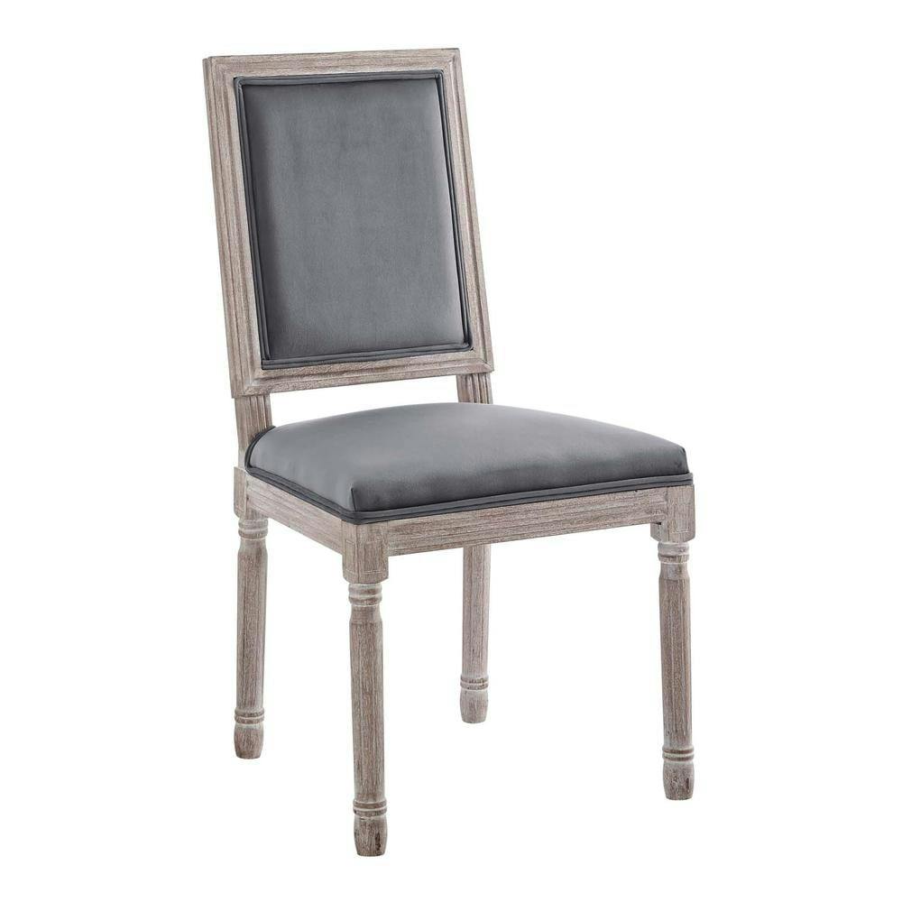 Elegant Natural Gray Velvet Upholstered Side Chair with Wood Frame