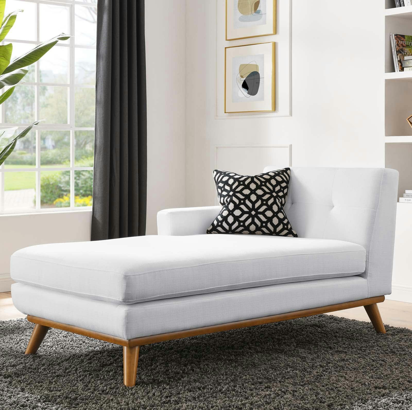 Plush White Fabric 28" Left-Facing Chaise with Tufted Buttons