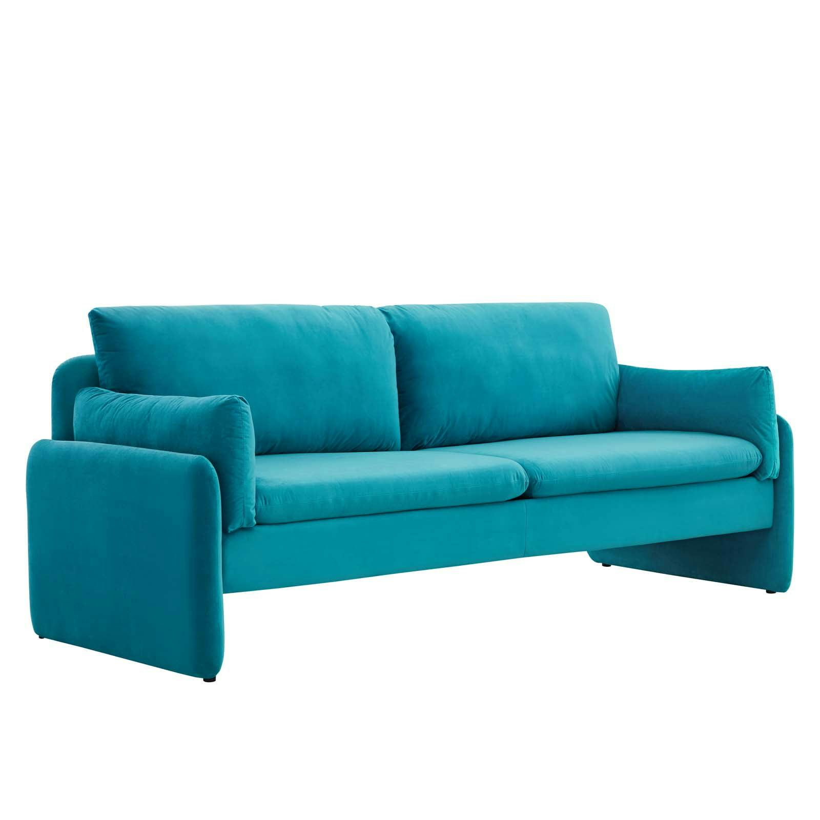 Elegant Blue Performance Velvet 81" Sofa with Plush Cushions