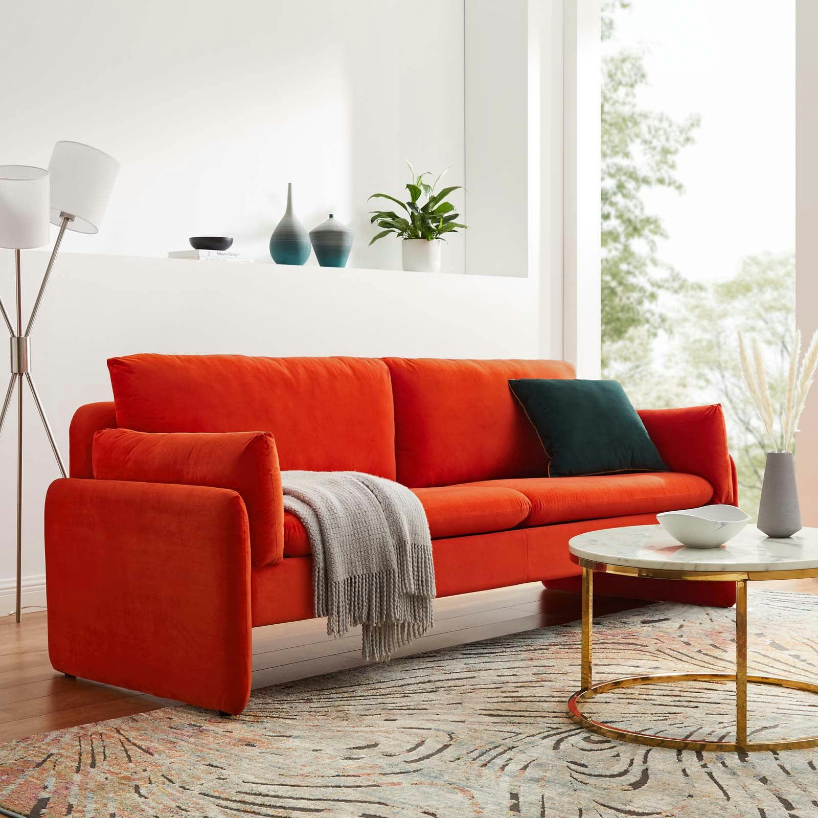 Indulge 81'' Orange Performance Velvet Luxe Sofa