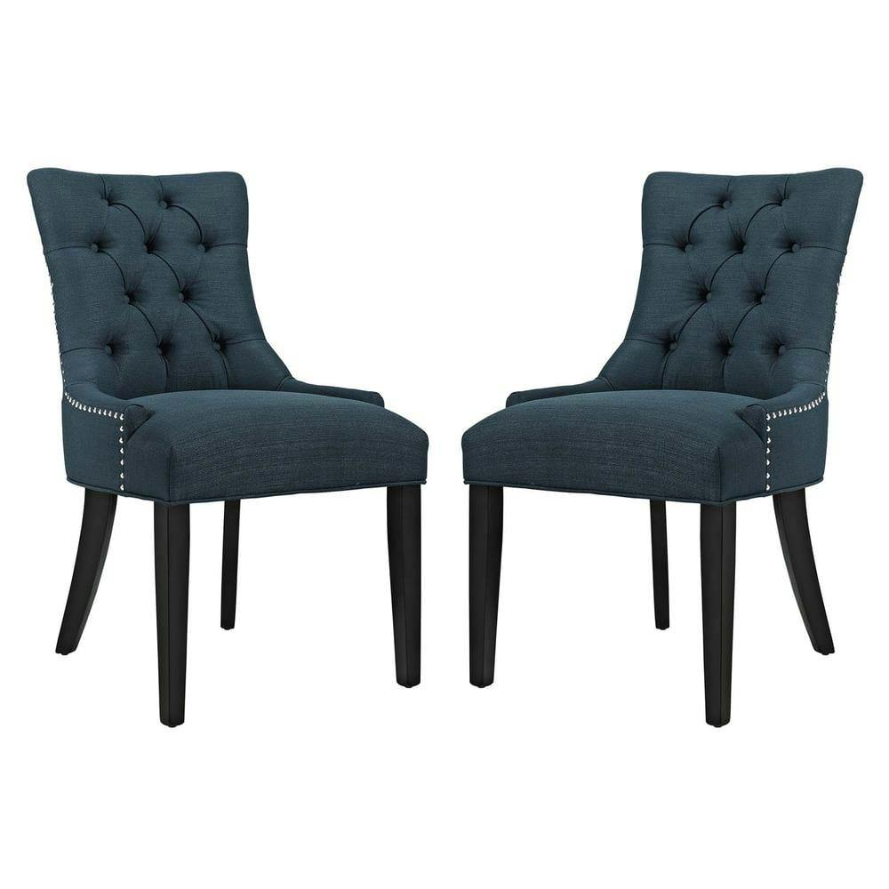 Regal Azure Upholstered Side Chair with Tufted Buttons and Nailhead Trim
