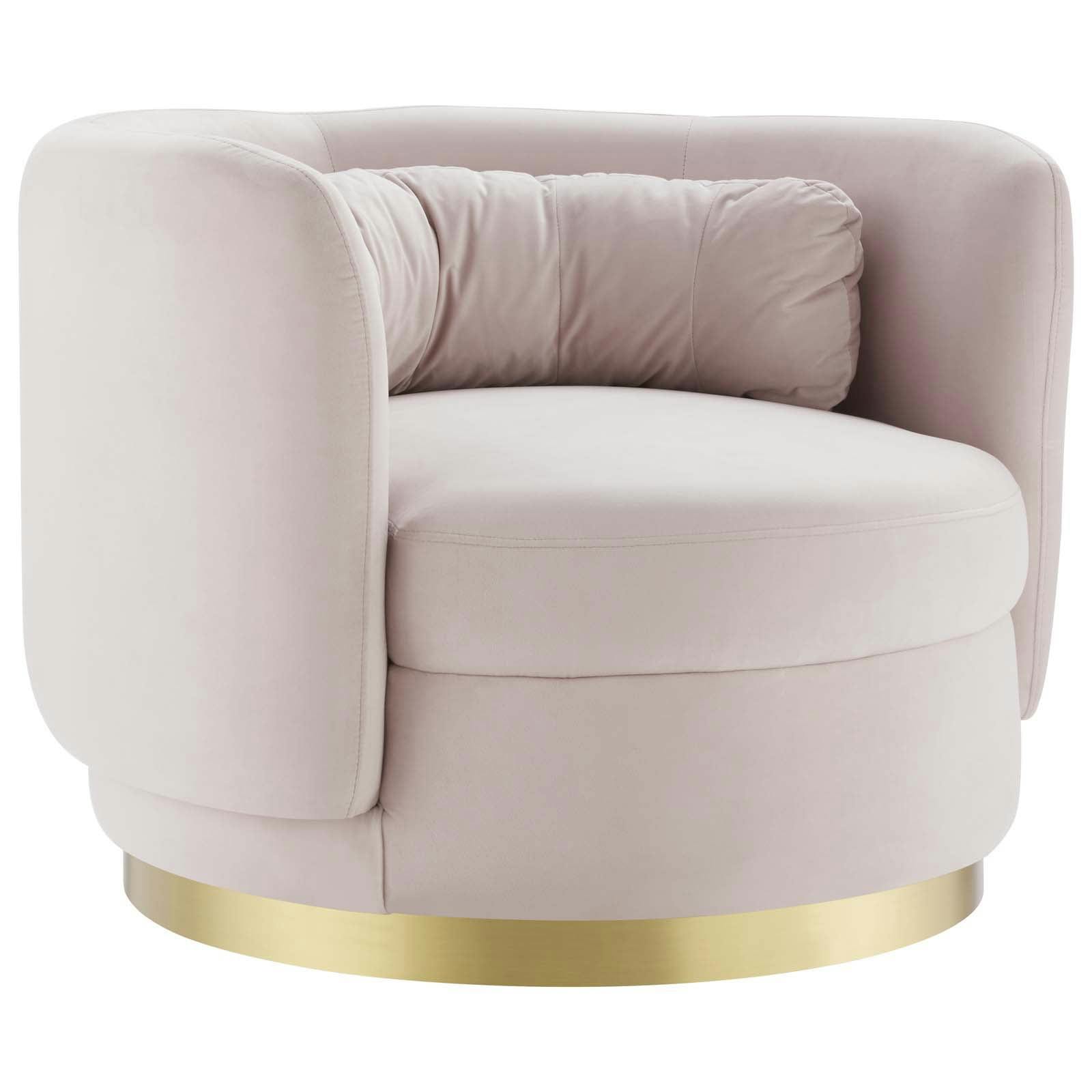 Glam Deco Gold Pink Velvet Swivel Accent Chair with Metal Base