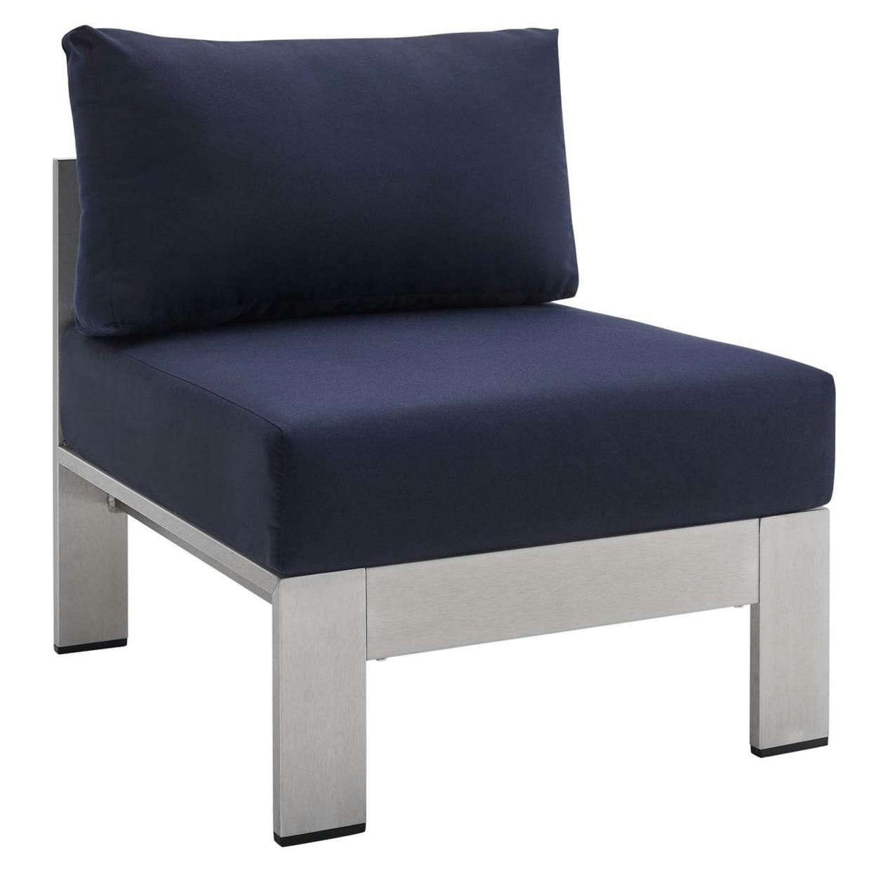 Shoreline Silver-Navy 25" Aluminum Outdoor Armless Chair